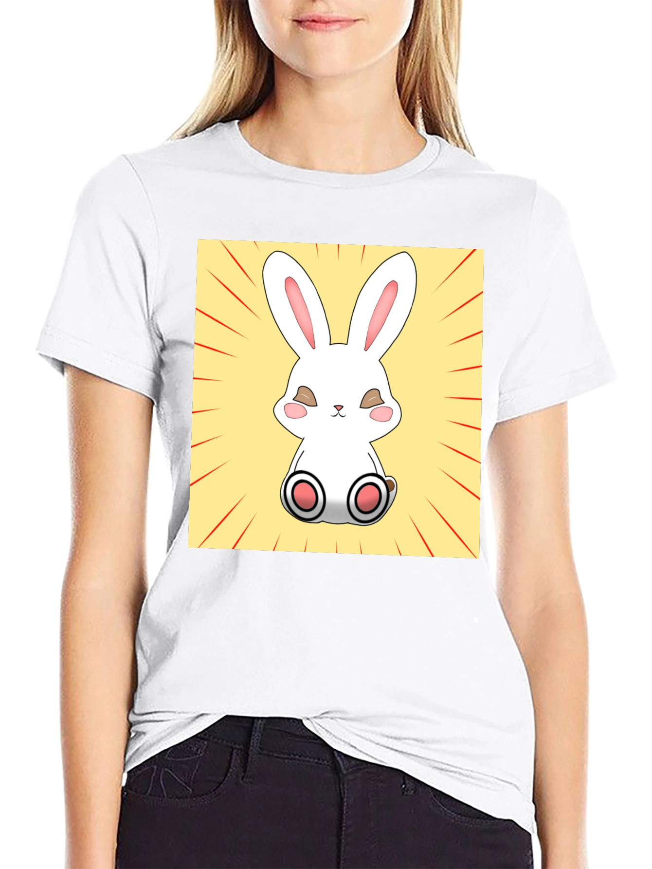 Cute Bunny Graphic Tee - Black Cotton T-Shirt - 9