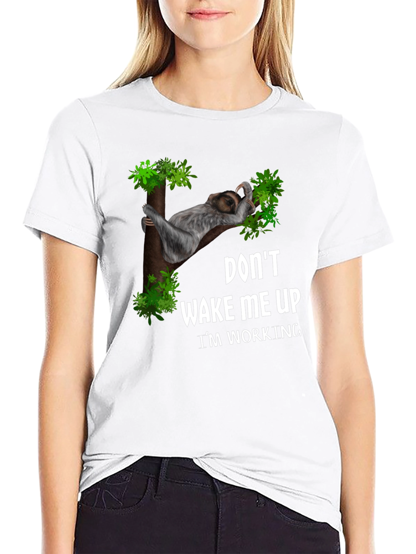 Black Funny Sloth Working T-Shirt: Don't Wake Me Up view 9