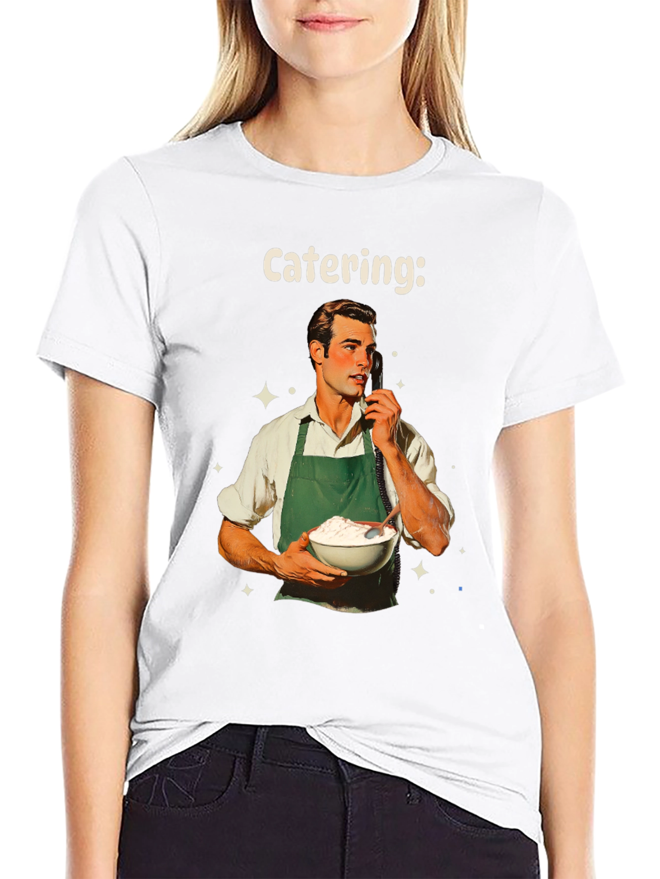 Black Retro Catering T-Shirt - Vintage Food Service Style view 9