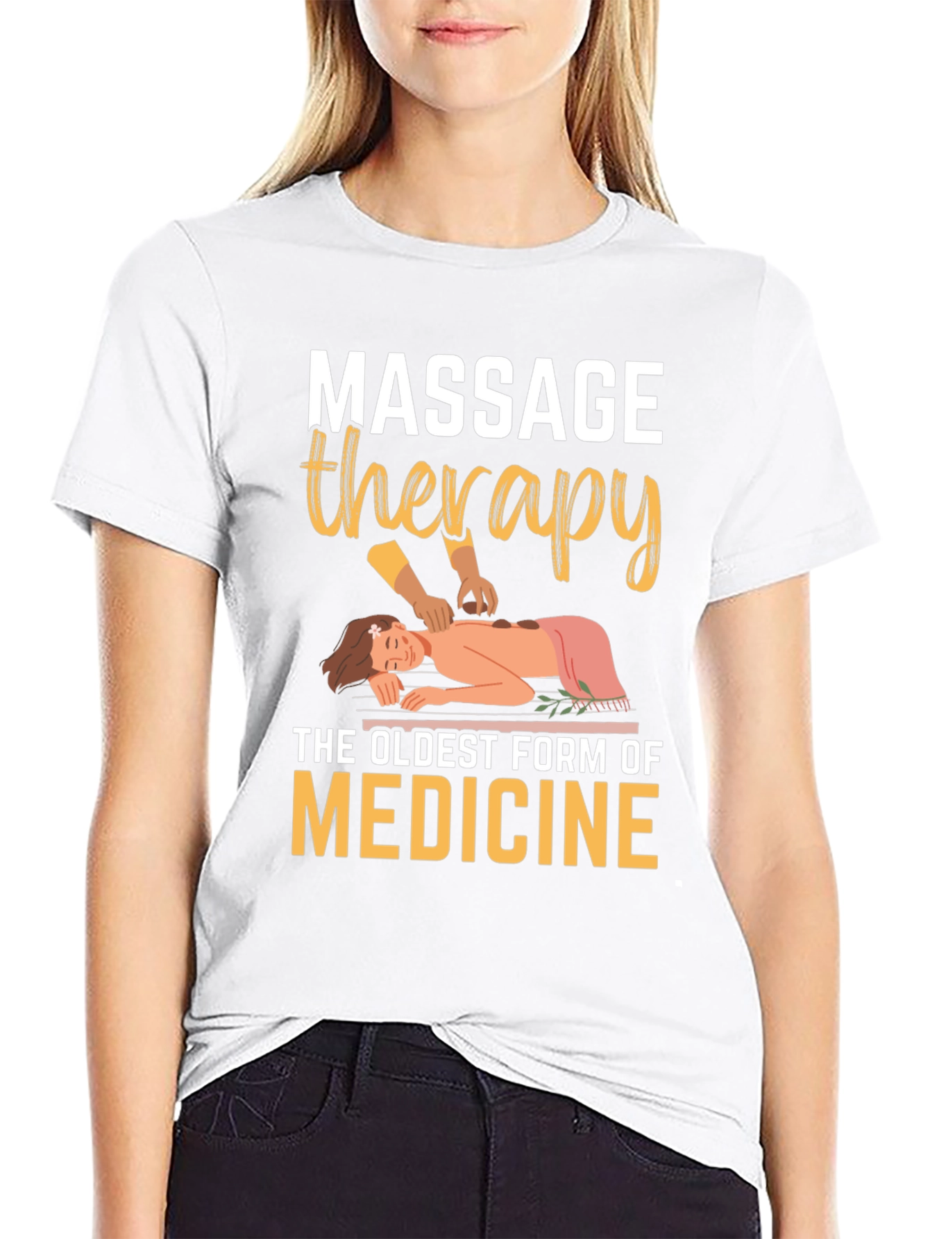 Black Massage Therapy T-Shirt: Oldest Medicine, Relaxing Design view 9