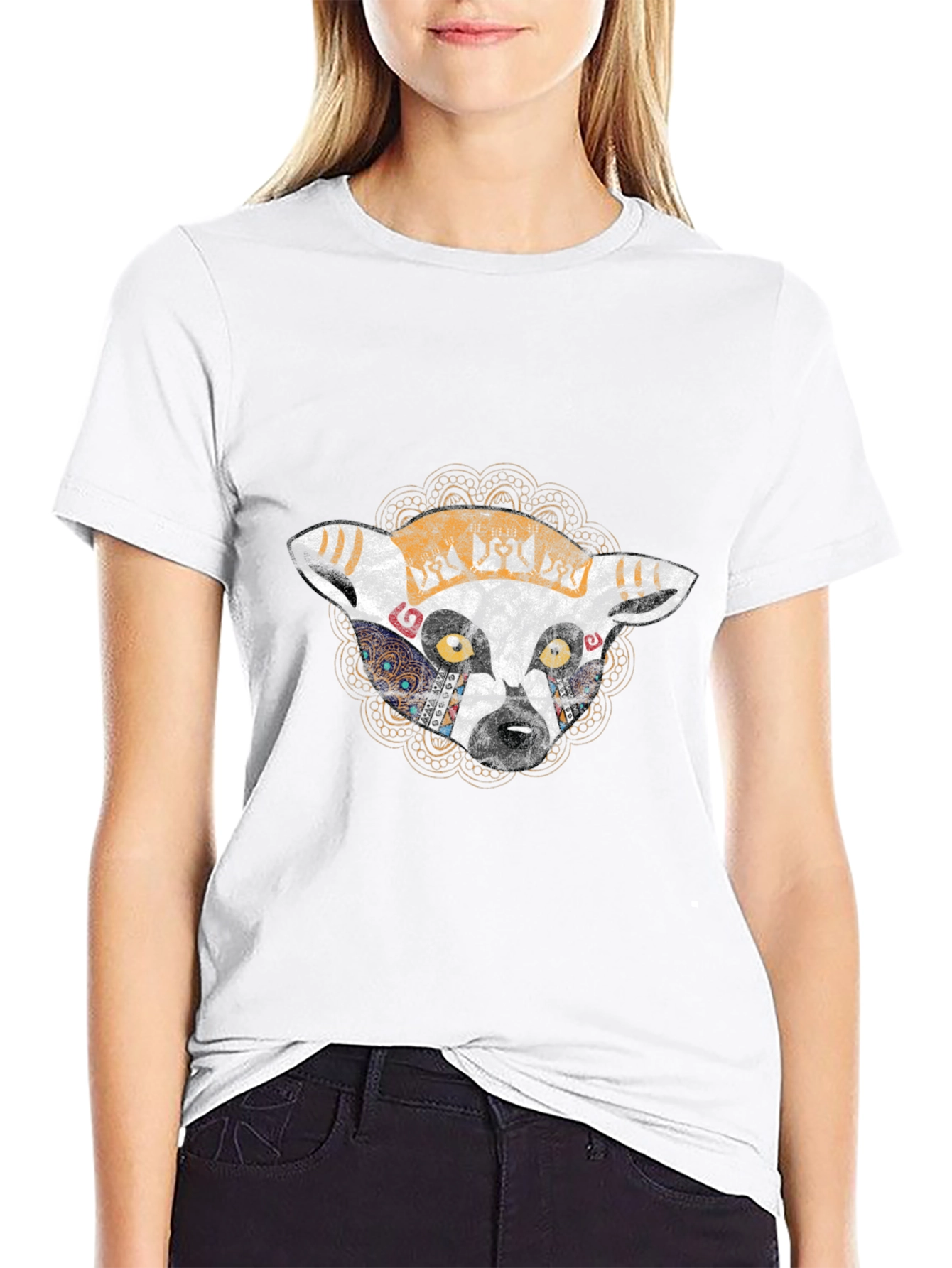 Black Abstract Lemur Graphic Black T-Shirt view 9
