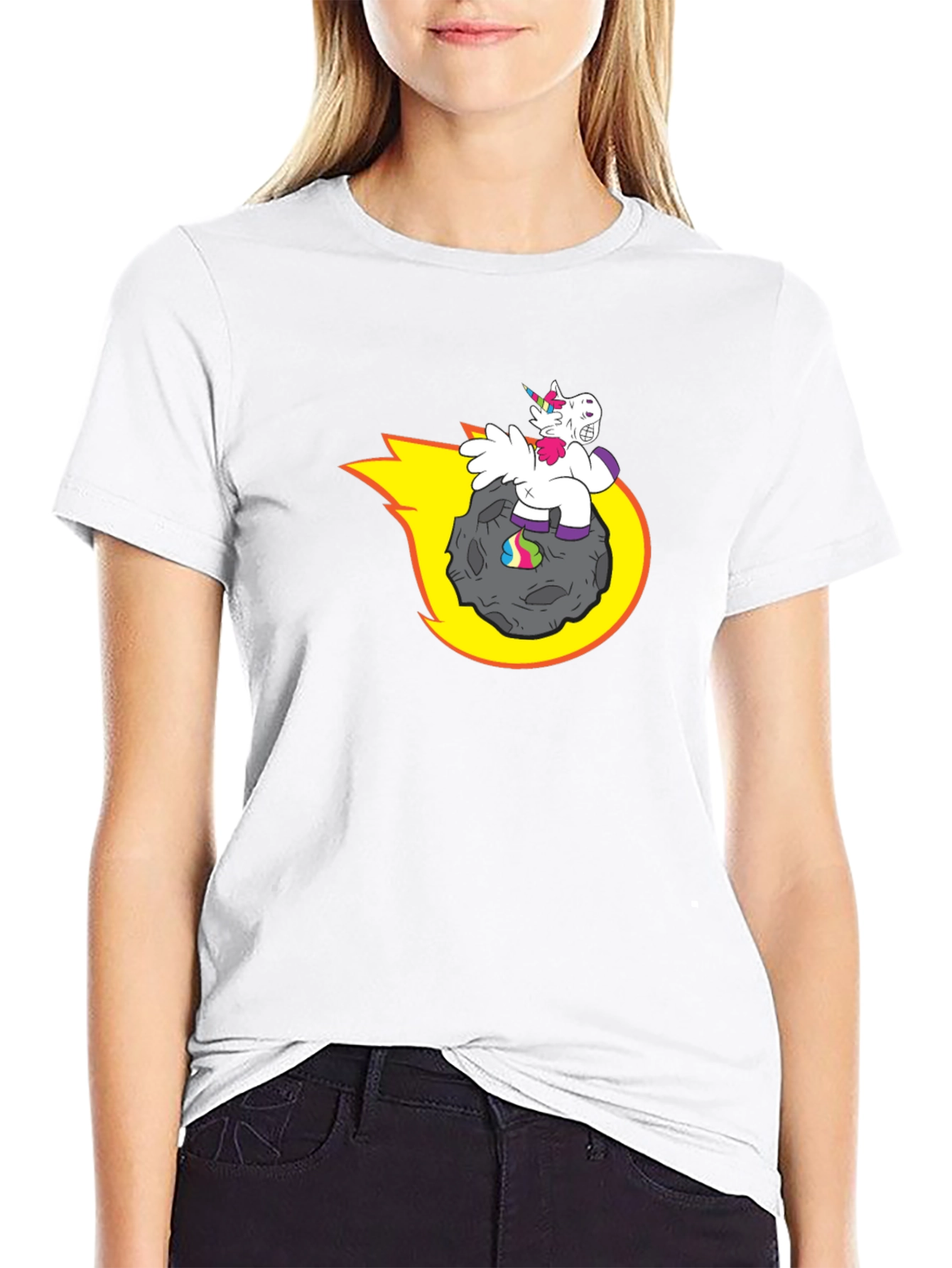 Black Unicorn Riding Asteroid T-Shirt - Funny Graphic Tee view 9