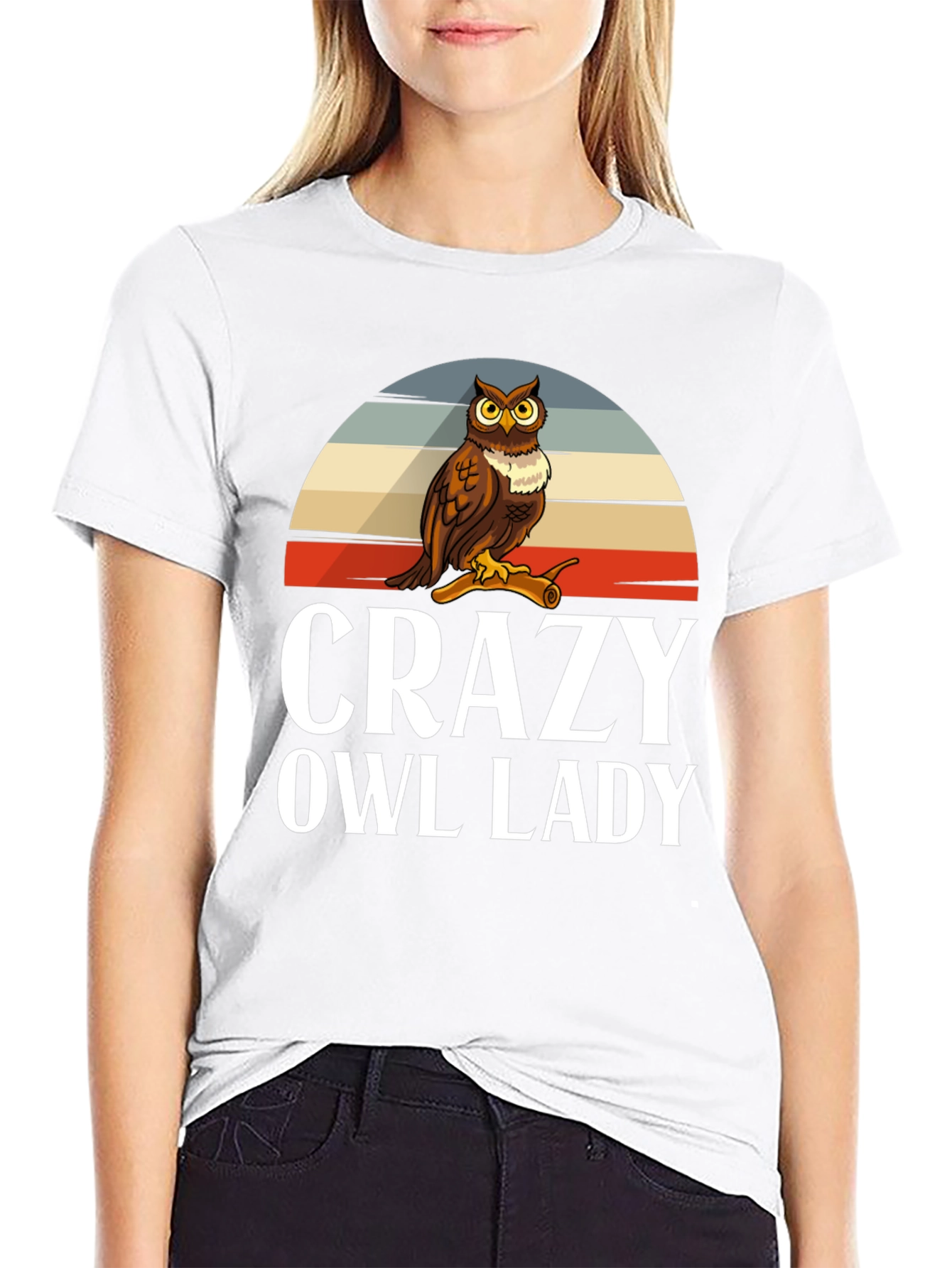 Black Crazy Owl Lady Graphic T-Shirt view 9