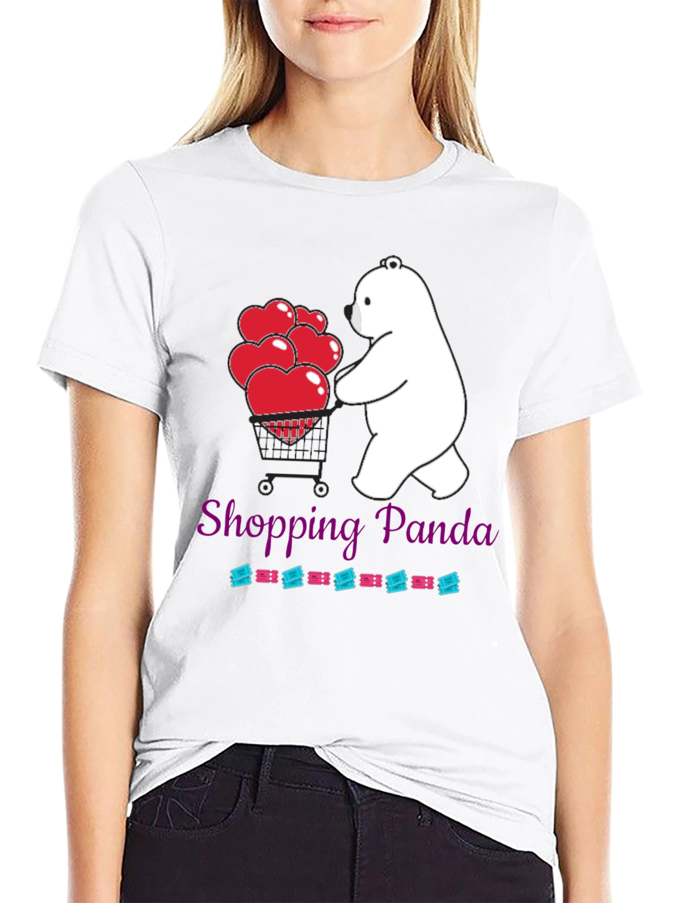 Black Shopping Panda Graphic Tee - Cute Heart Design view 9
