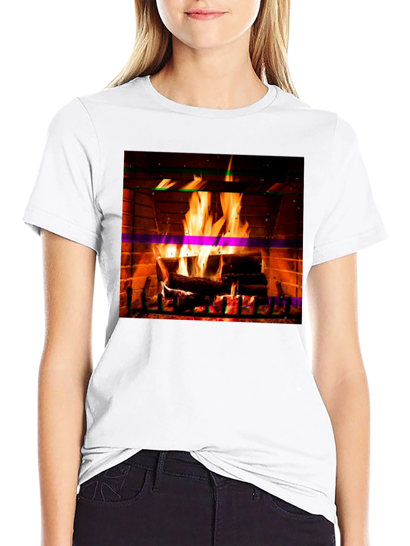 Black Cozy Fireplace Graphic T-Shirt view 9