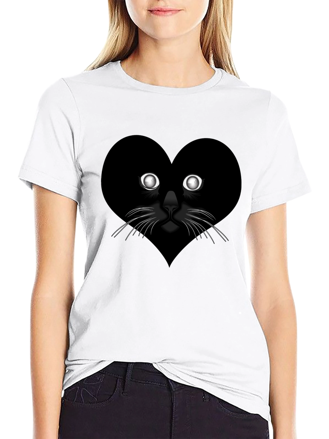Black Heart Cat Graphic Tee - Black Casual T-Shirt view 9