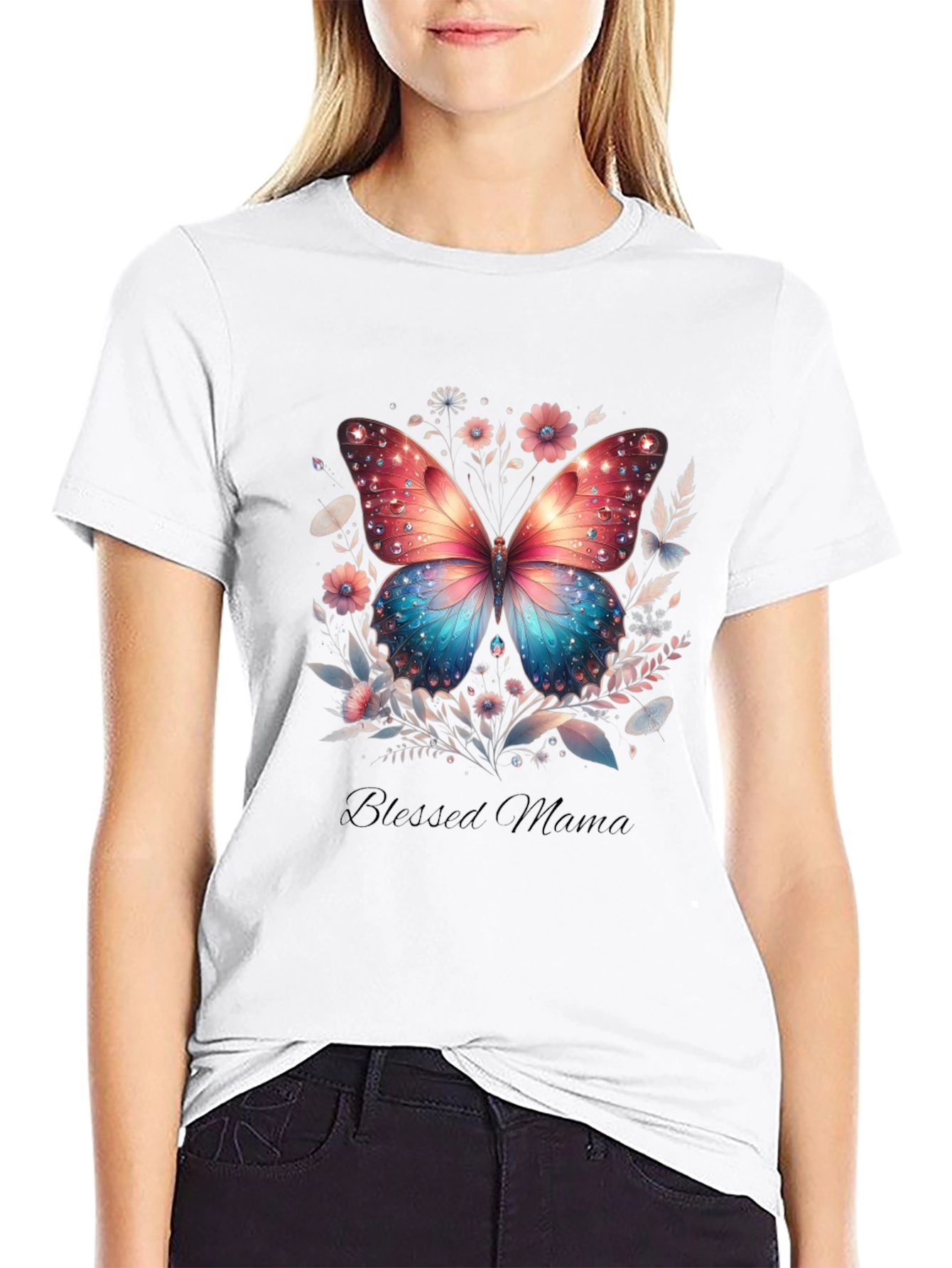 Black Blessed Mama Butterfly Graphic Tee view 9
