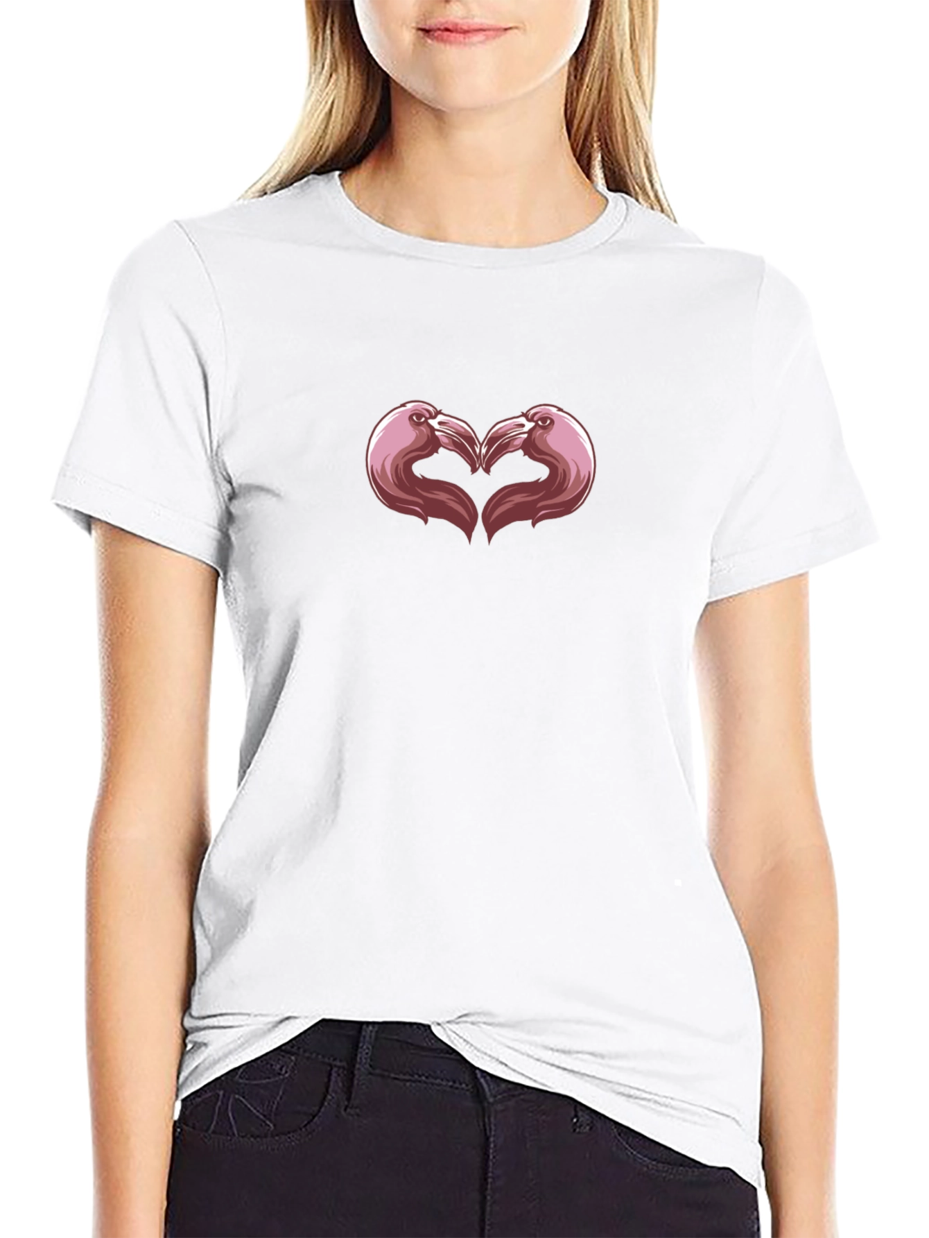 Flamingo Heart Graphic Tee - Black Cotton Casual Shirt - 9