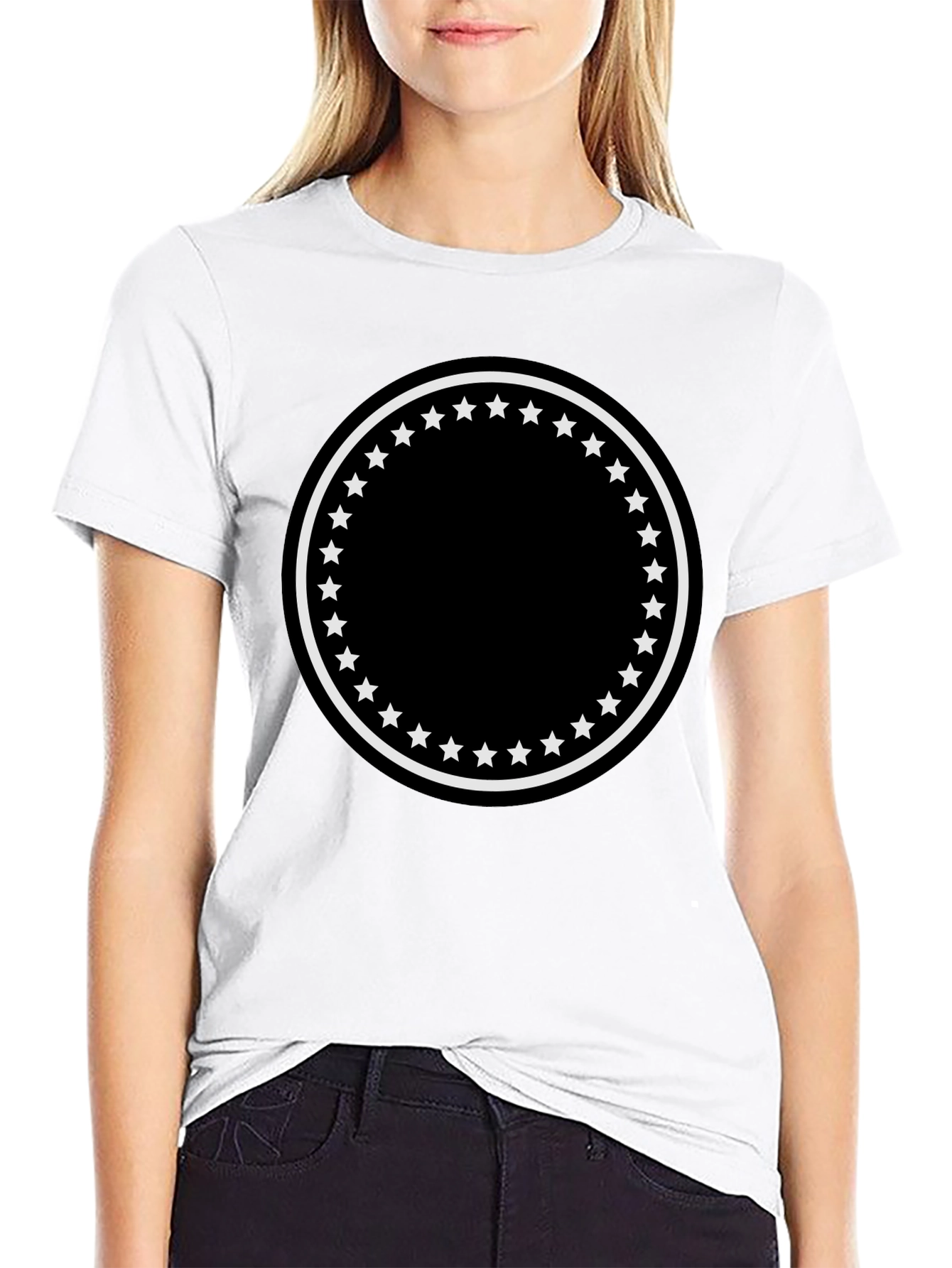 Black Men's Black T-Shirt with Star Circle Design view 9
