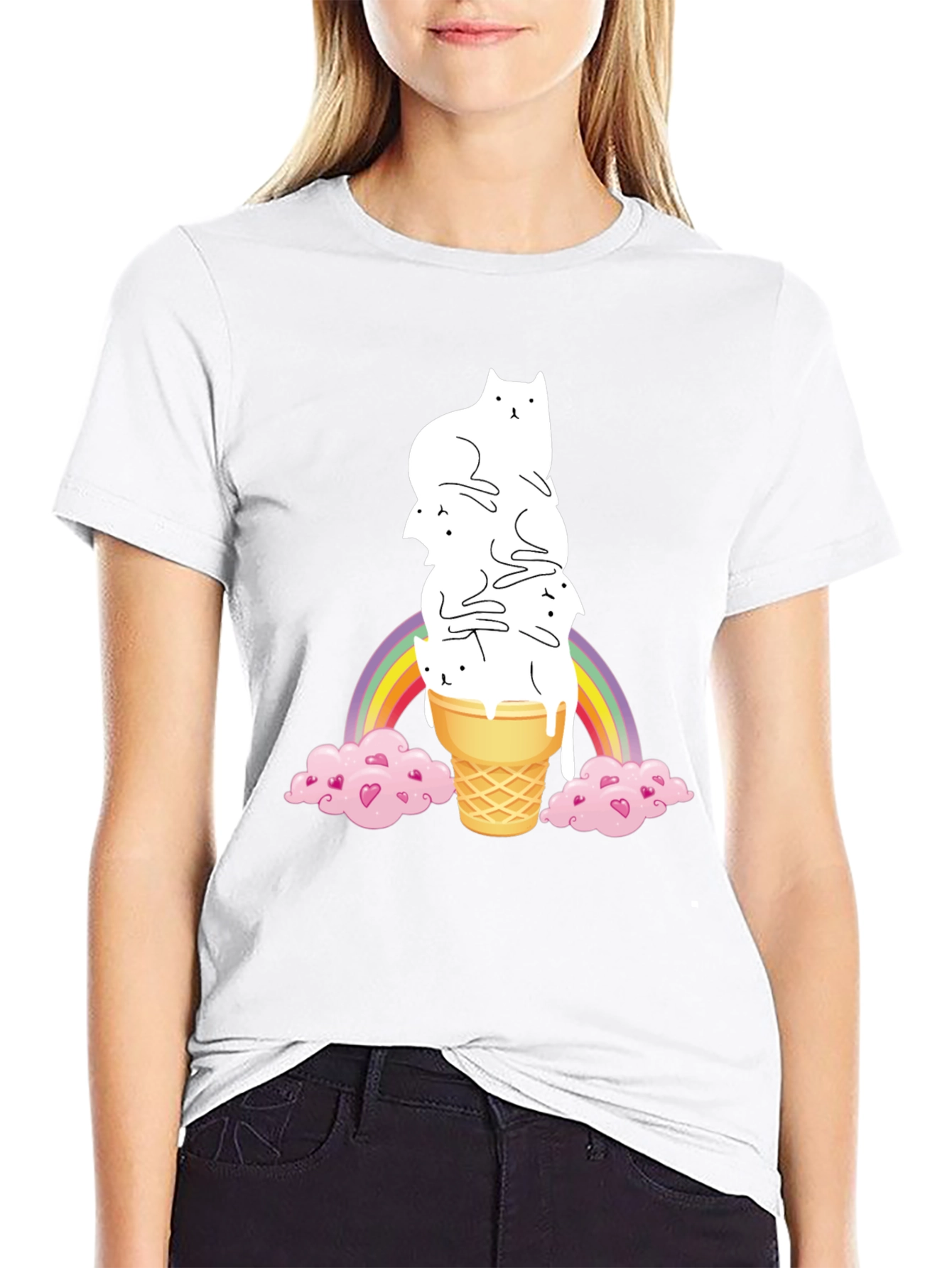 Black Cat Ice Cream Rainbow Graphic Tee view 9