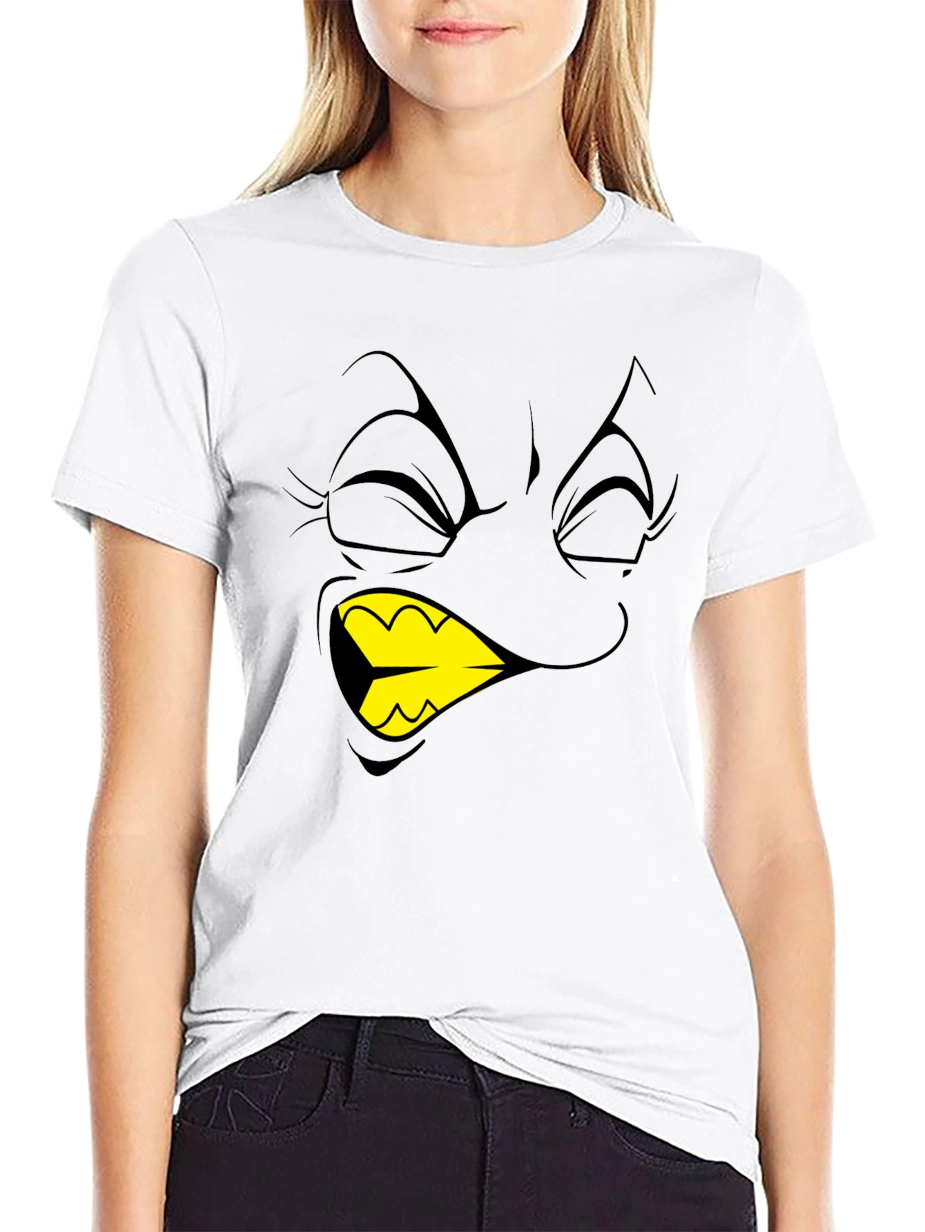 Black Cartoon Face Graphic T-Shirt - Black view 9