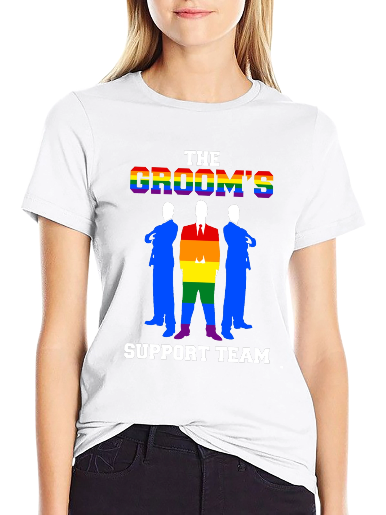 Black Groom's Support Team T-Shirt - LGBTQ+ Pride Wedding Tee view 9