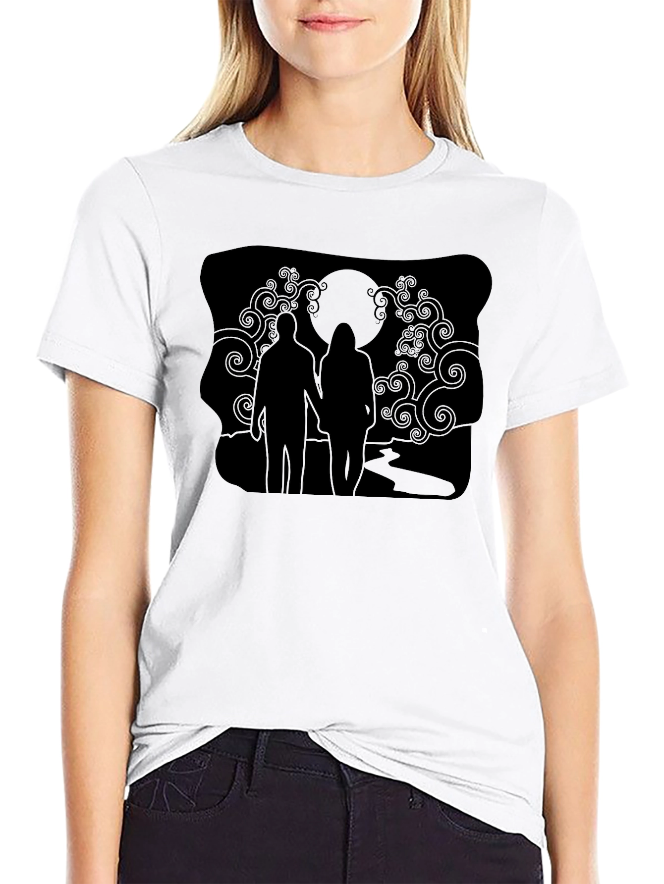 Black Romantic Silhouette Graphic Tee - Unisex Black T-Shirt view 9