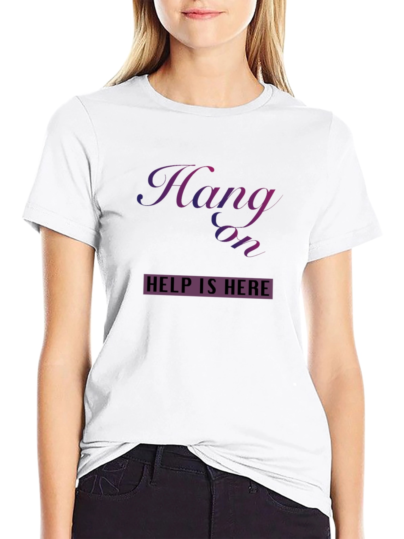 Black Hang On Help Is Here Graphic Tee - Unisex view 9