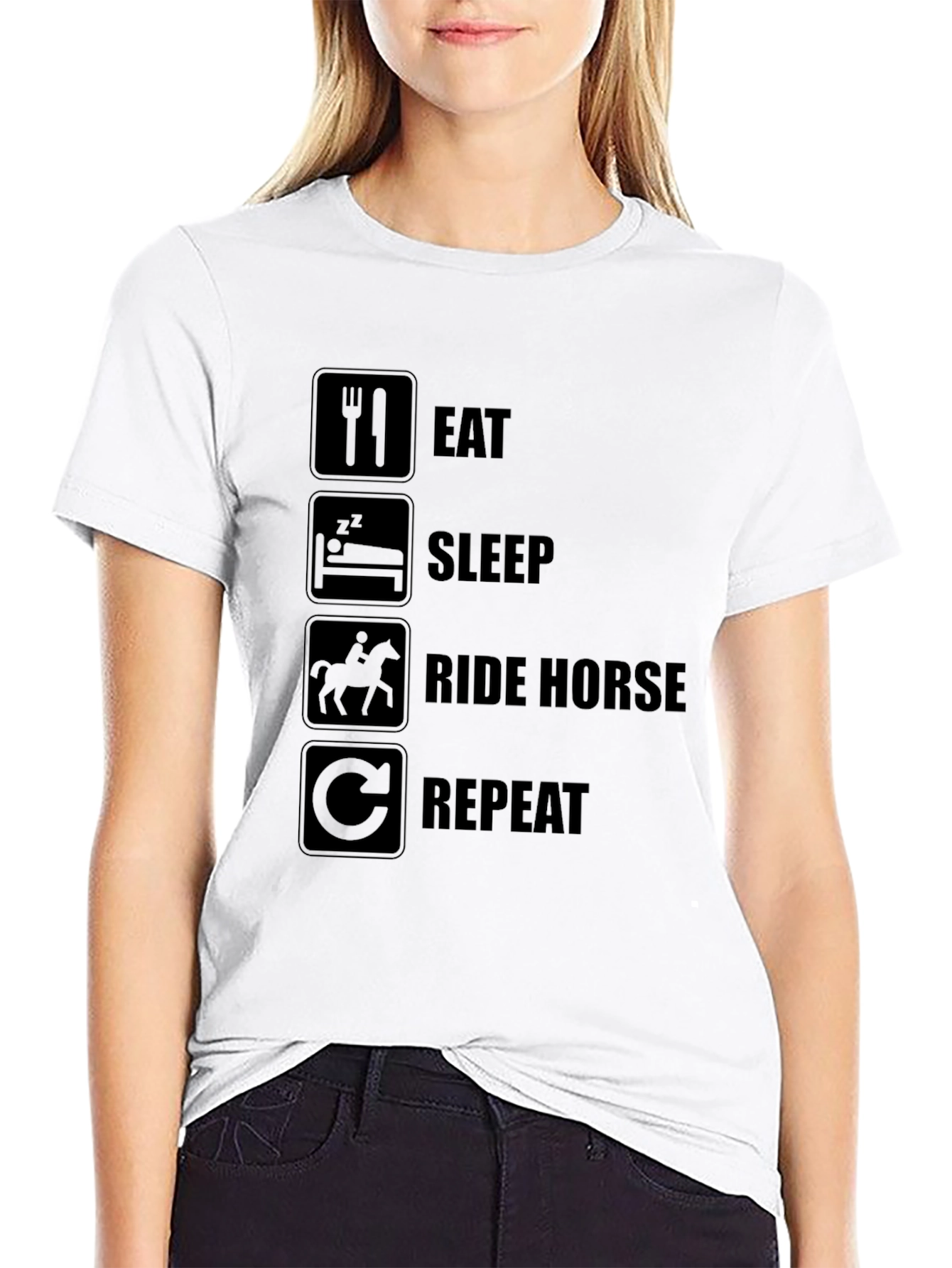 Black Eat Sleep Ride Horse Repeat Black T-Shirt view 9