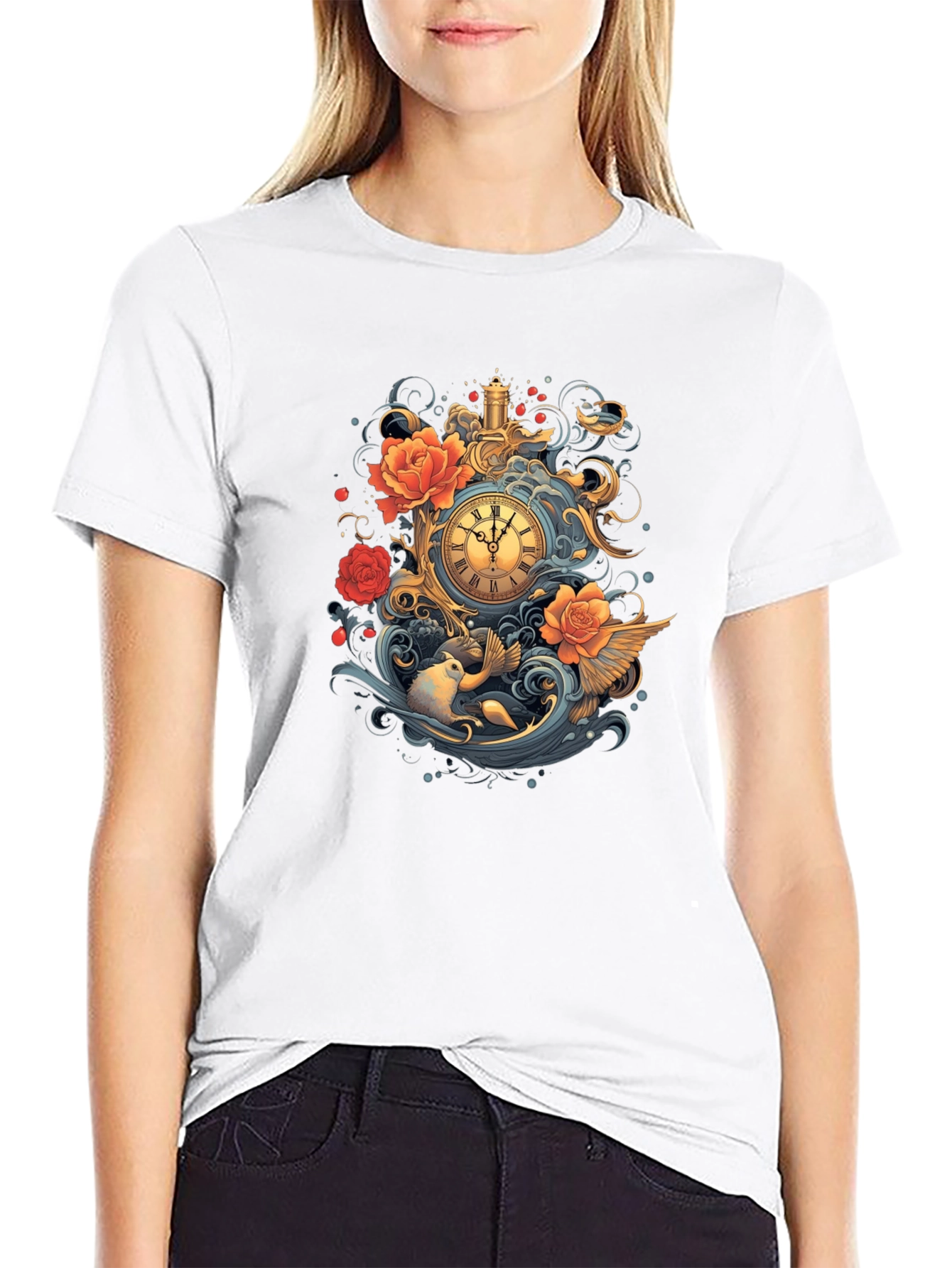 Black Whimsical Clockwork T-Shirt view 9