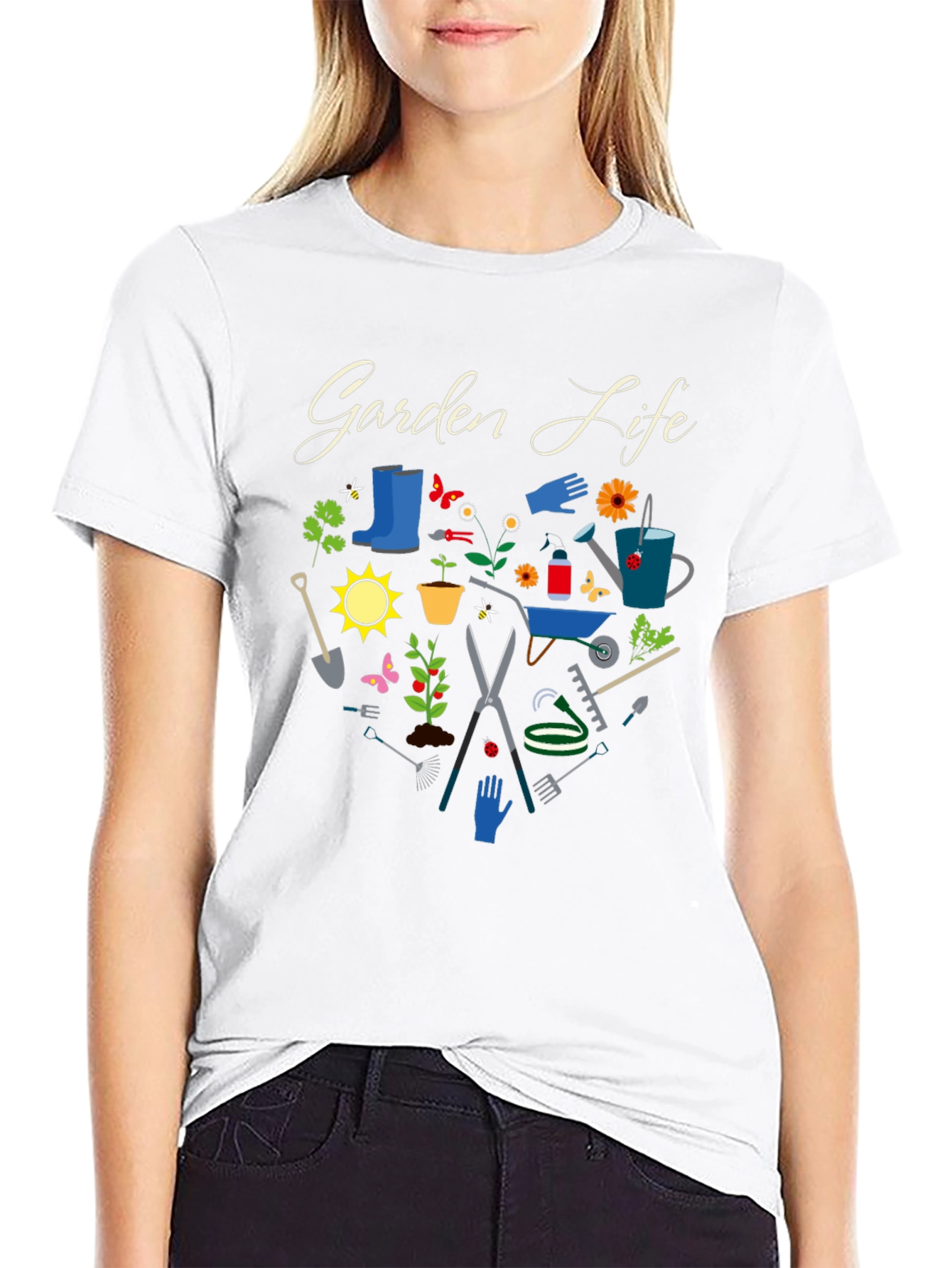 Black Garden Life Black T-Shirt: Gardening Tools Graphic Tee view 9