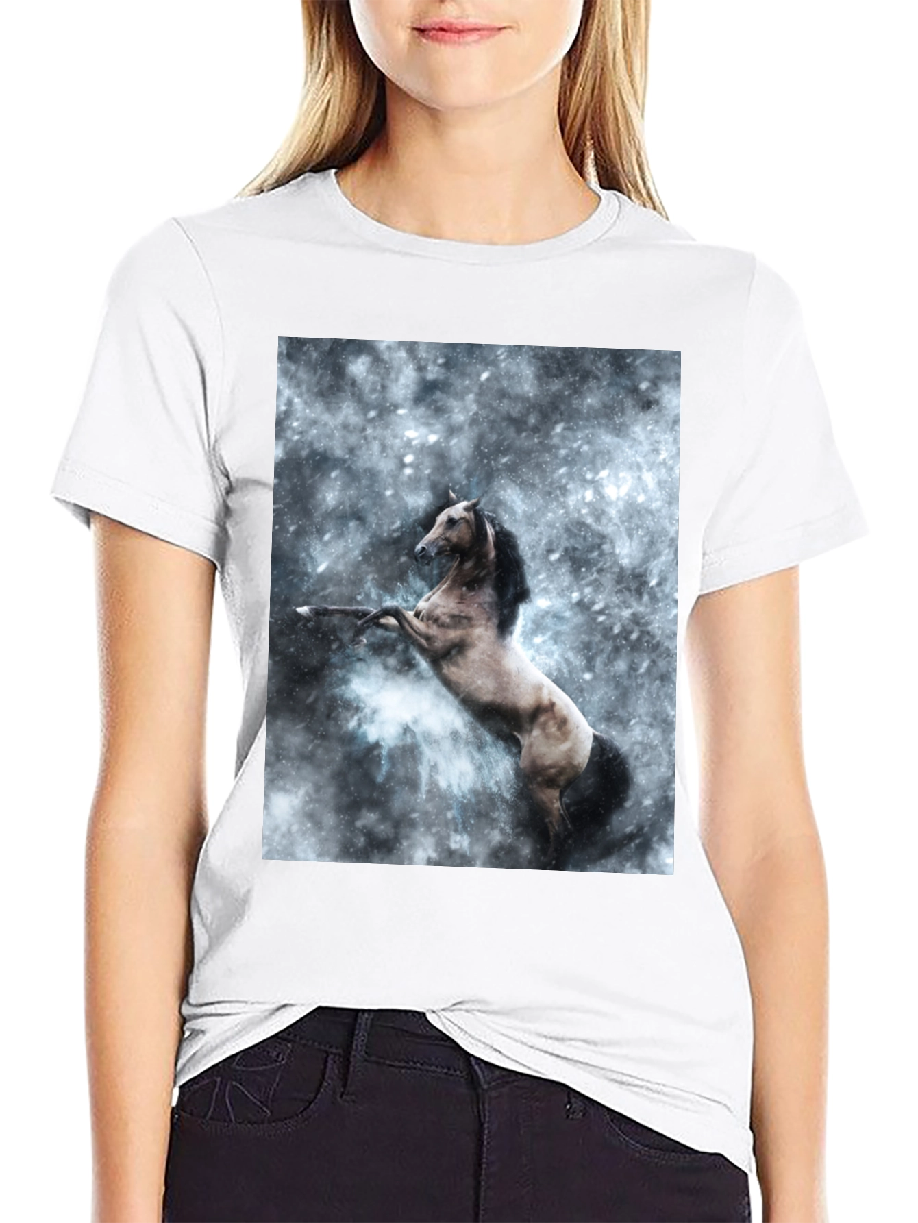 Black Black T-Shirt with Rearing Horse Print view 9
