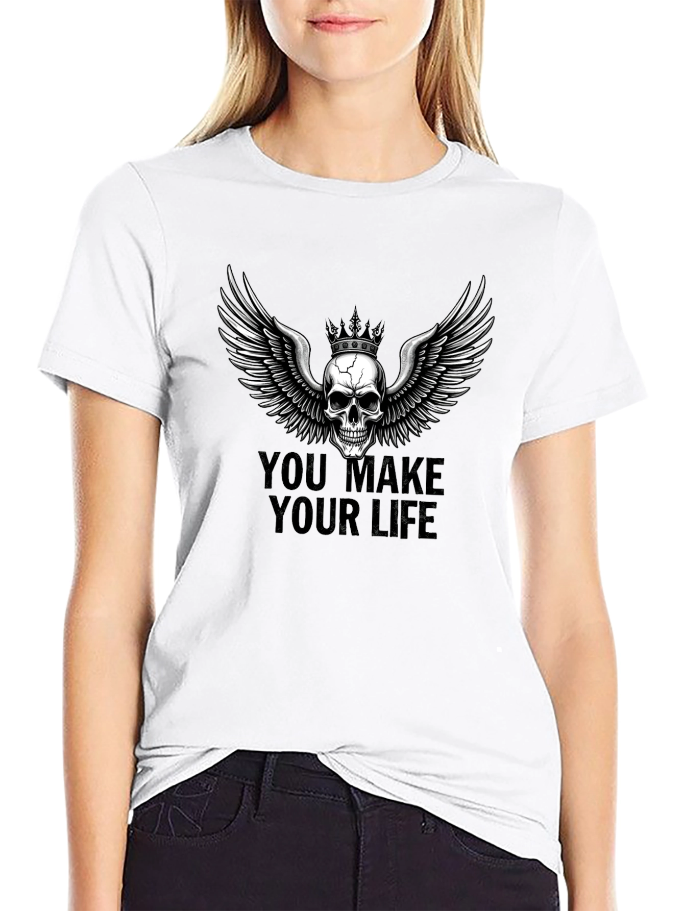 Black Skull Wings Graphic Tee - You Make Your Life view 9