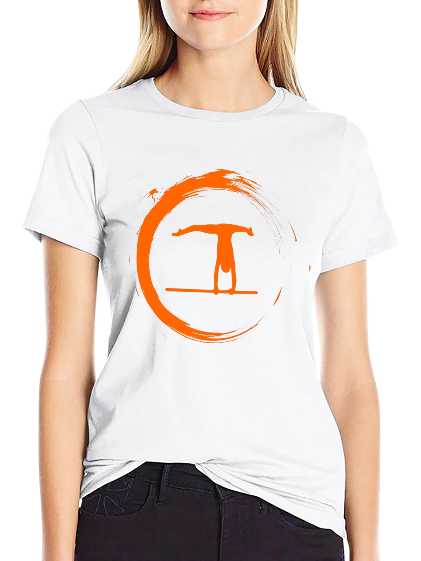 Black Black T-Shirt with Gymnastics Orange Circle Graphic view 9