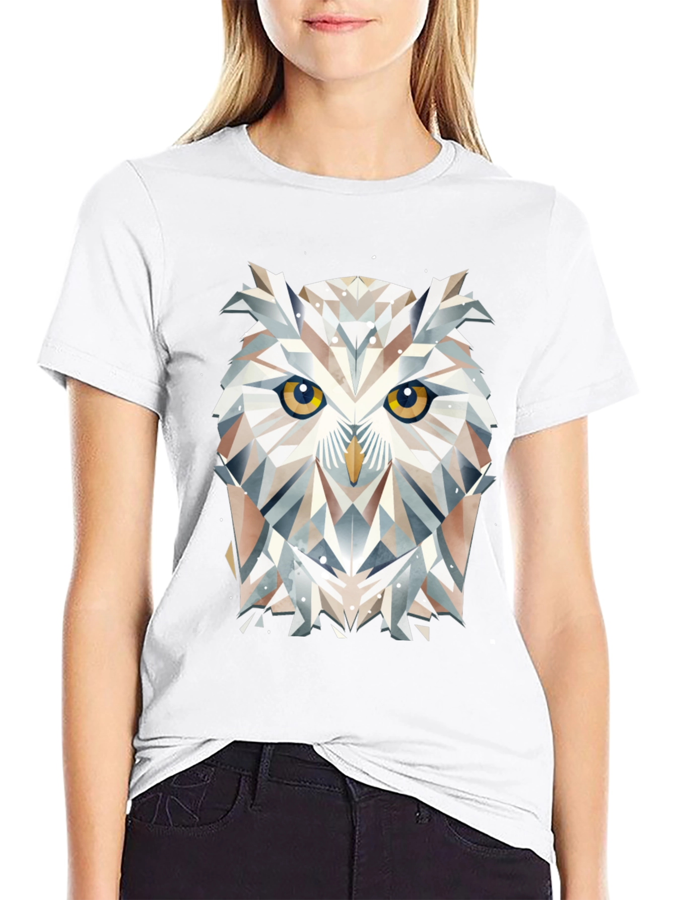 Black Geometric Owl Graphic Black T-Shirt view 9