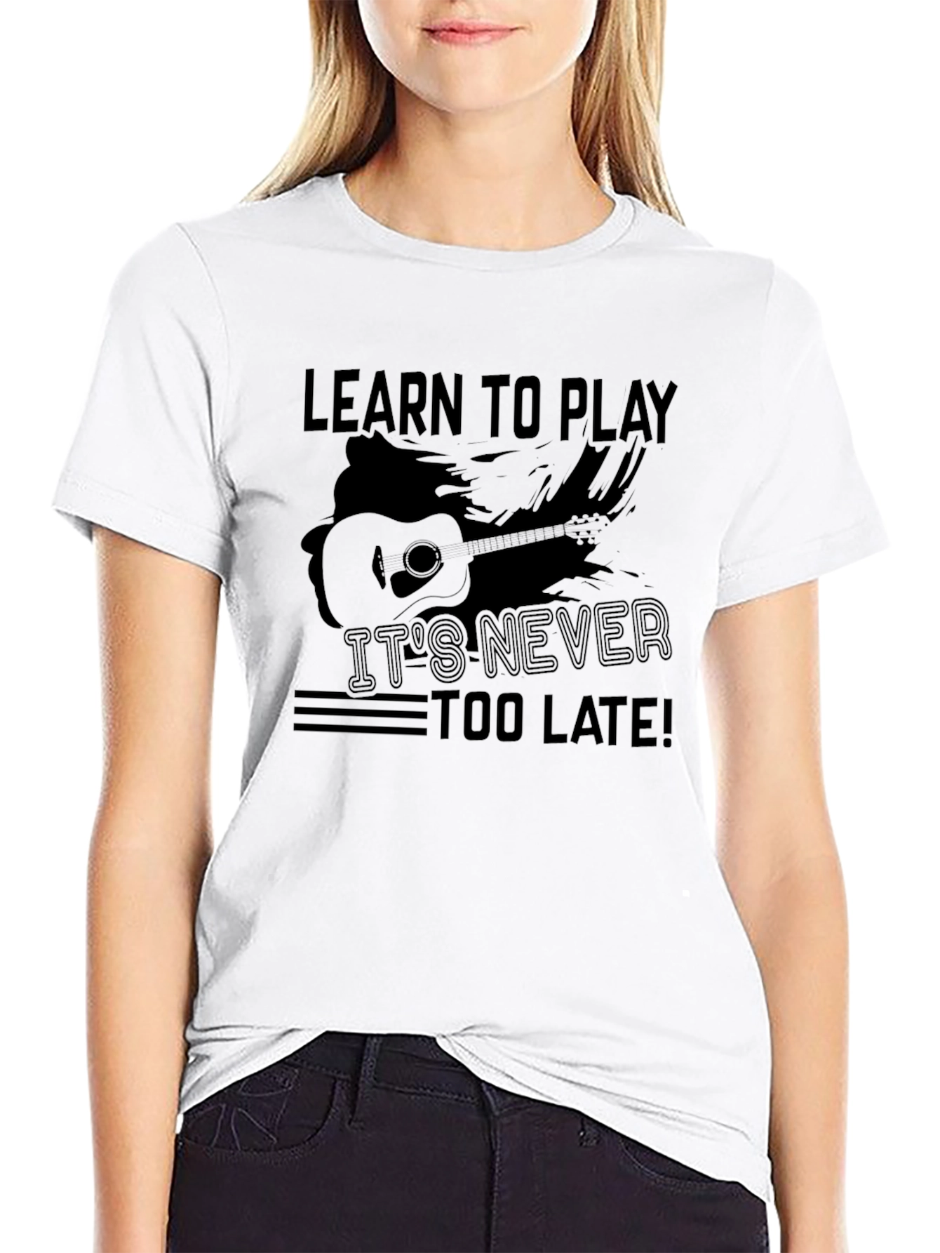 Black Learn to Play Guitar T-Shirt - It's Never Too Late! view 9