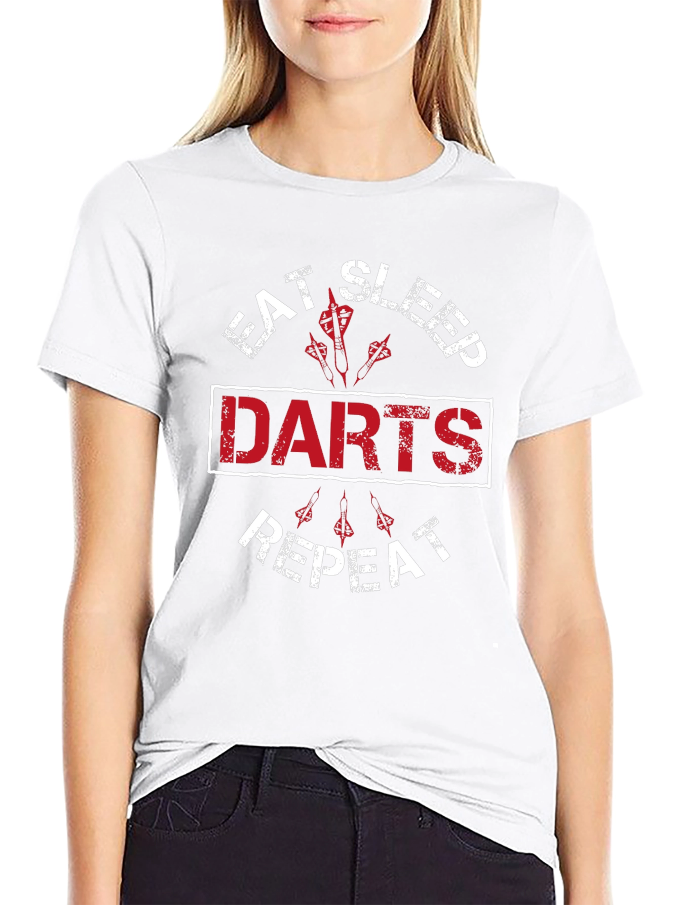 Black Eat Sleep Darts Repeat - Funny Dart Player T-Shirt view 9