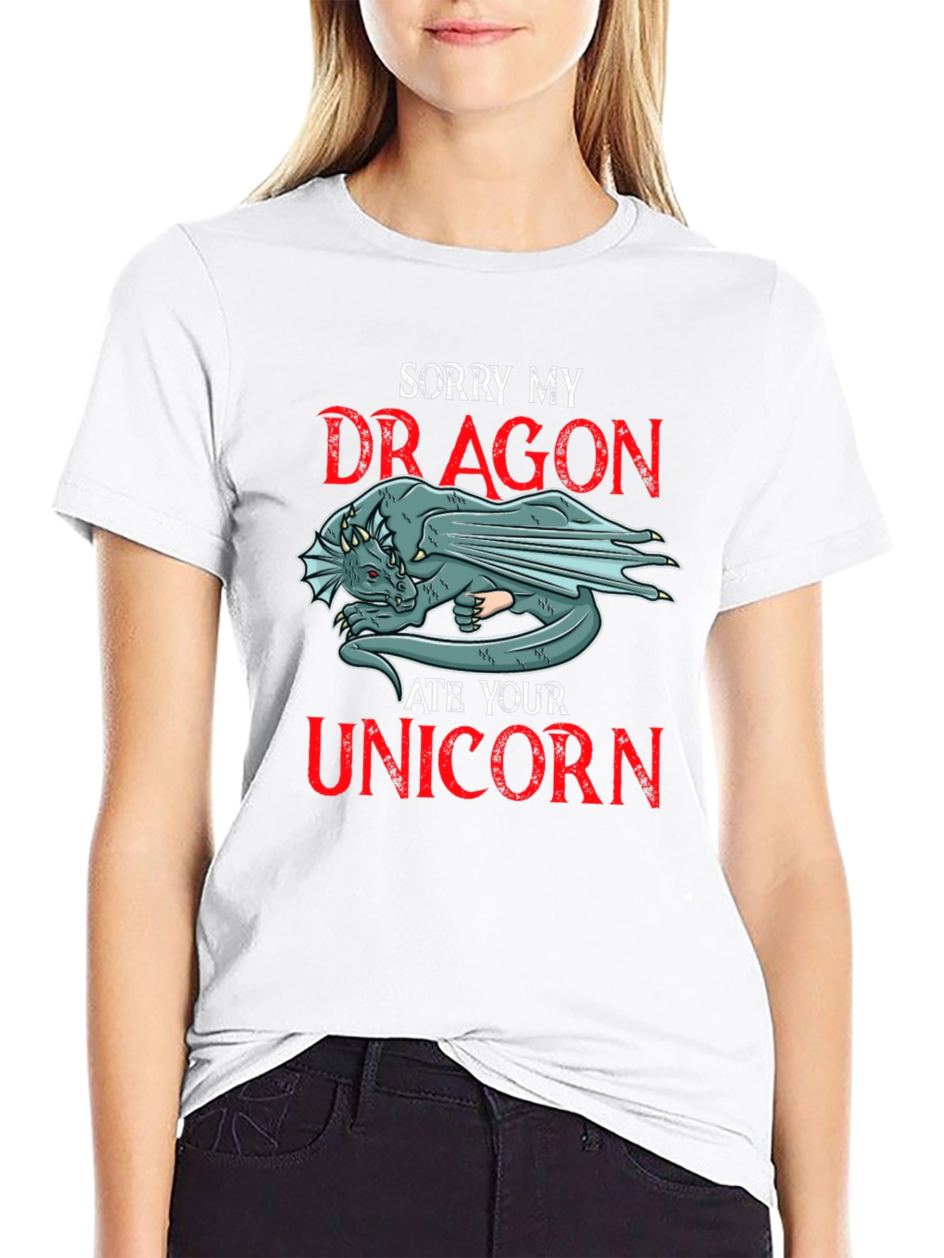 Black Sorry My Dragon Ate Your Unicorn Graphic Tee view 9