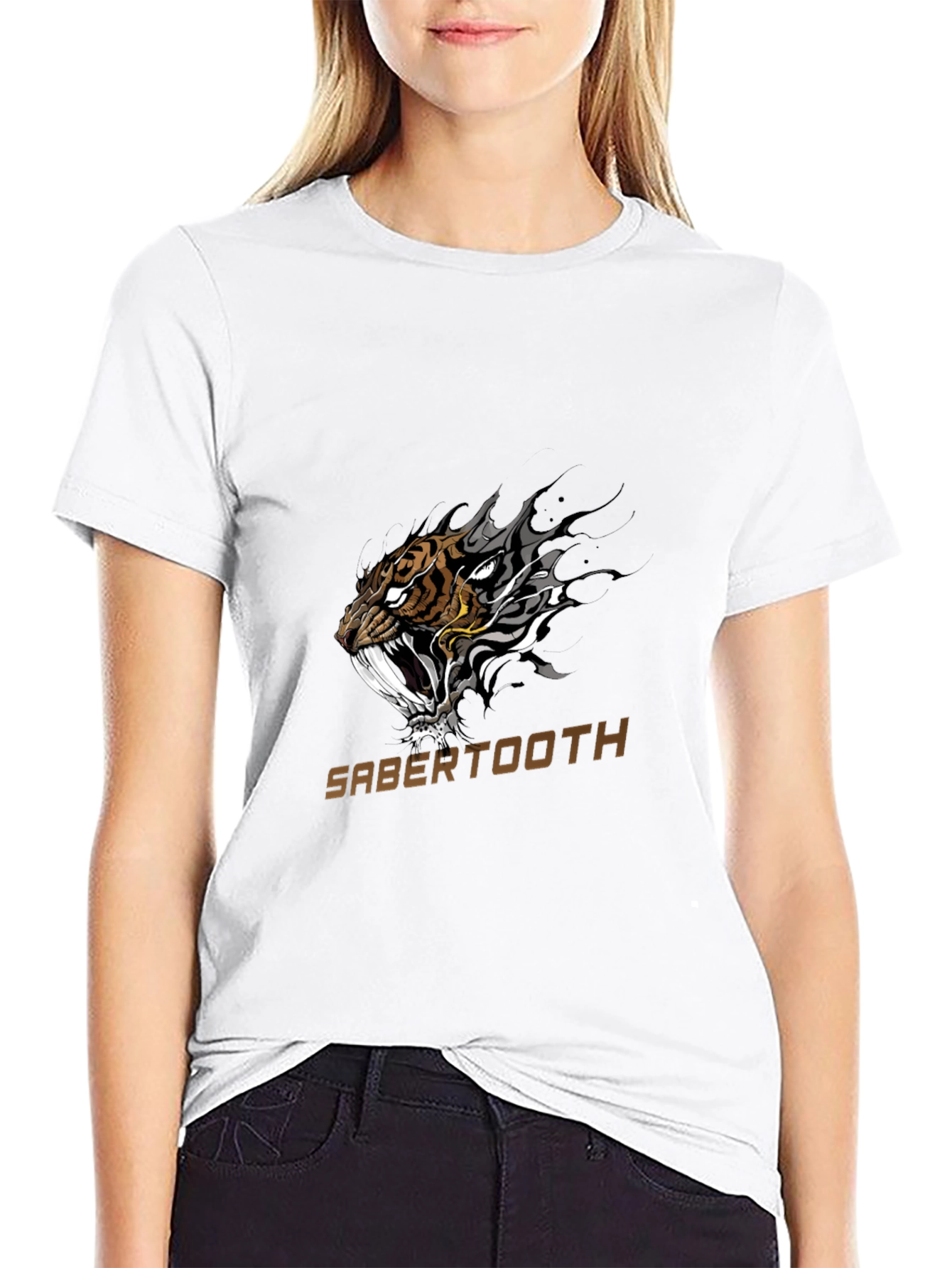 Black Sabertooth Tiger Graphic T-Shirt - Black Cotton Tee view 9