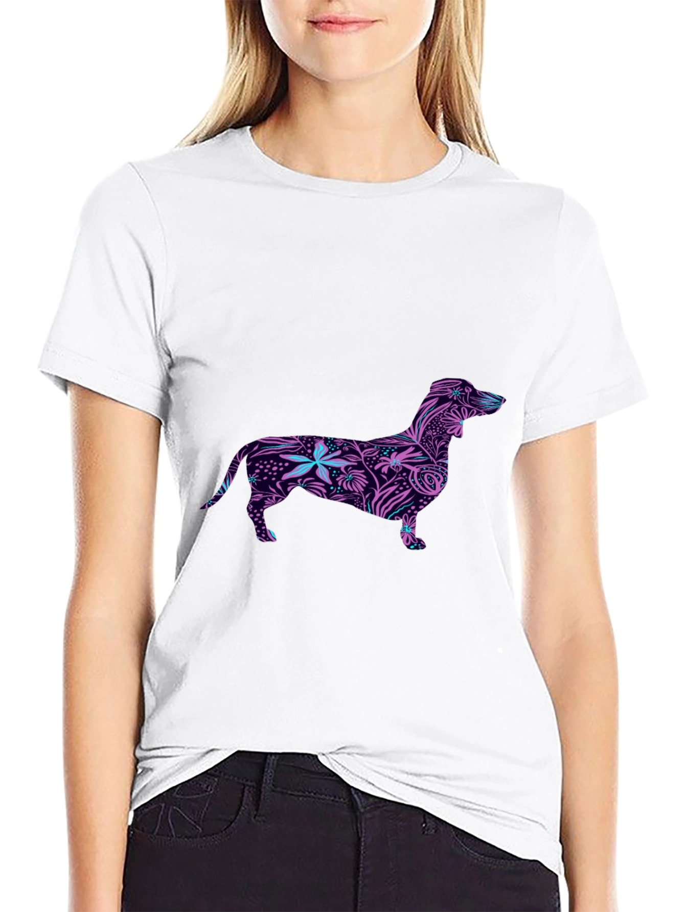 Black Dachshund Floral Print Black T-Shirt view 9