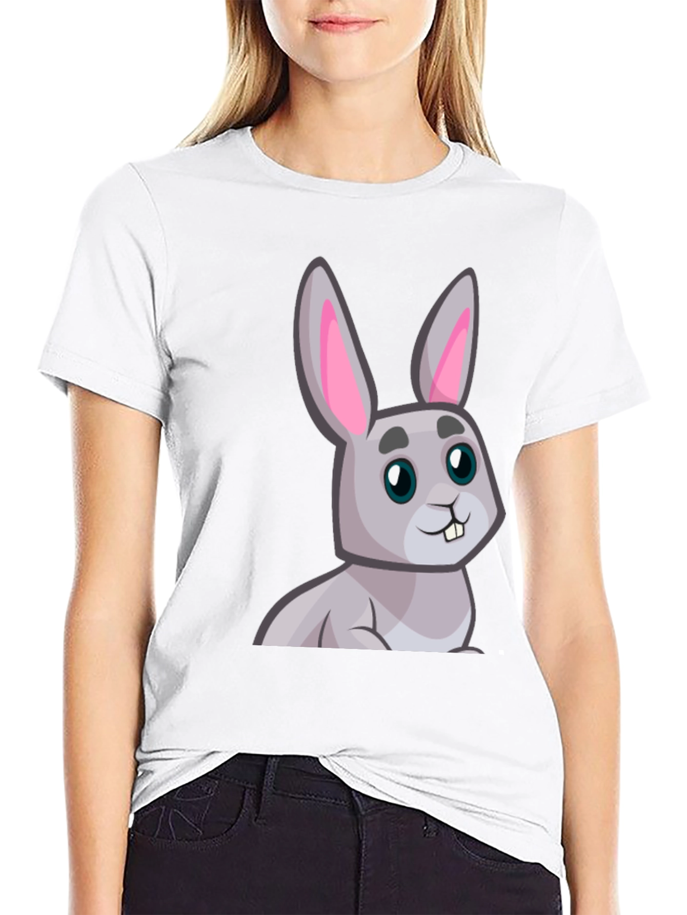 Black Cute Cartoon Rabbit Graphic T-Shirt view 9