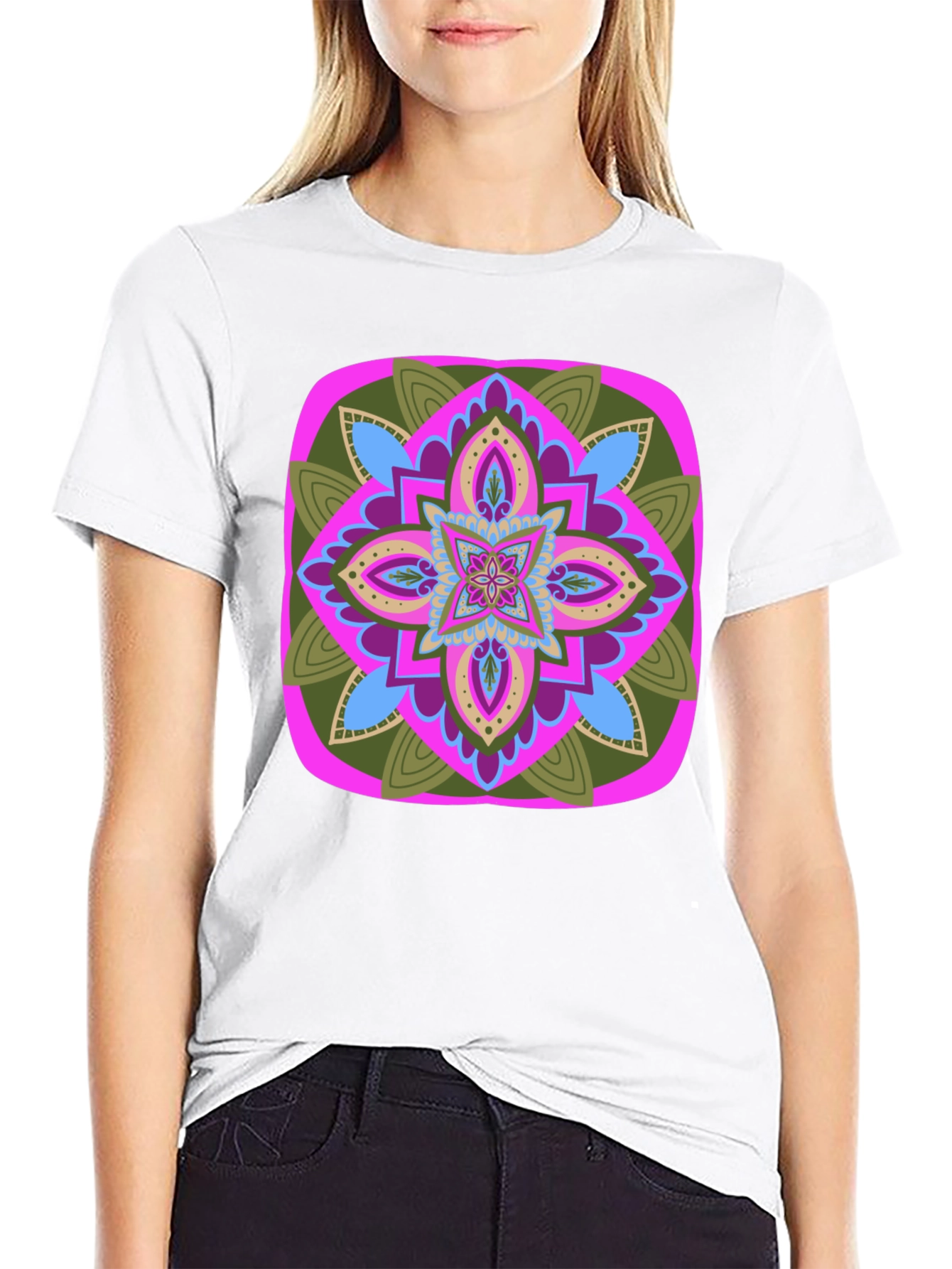 Black Geometric Mandala T-Shirt - Black Cotton Blend view 9