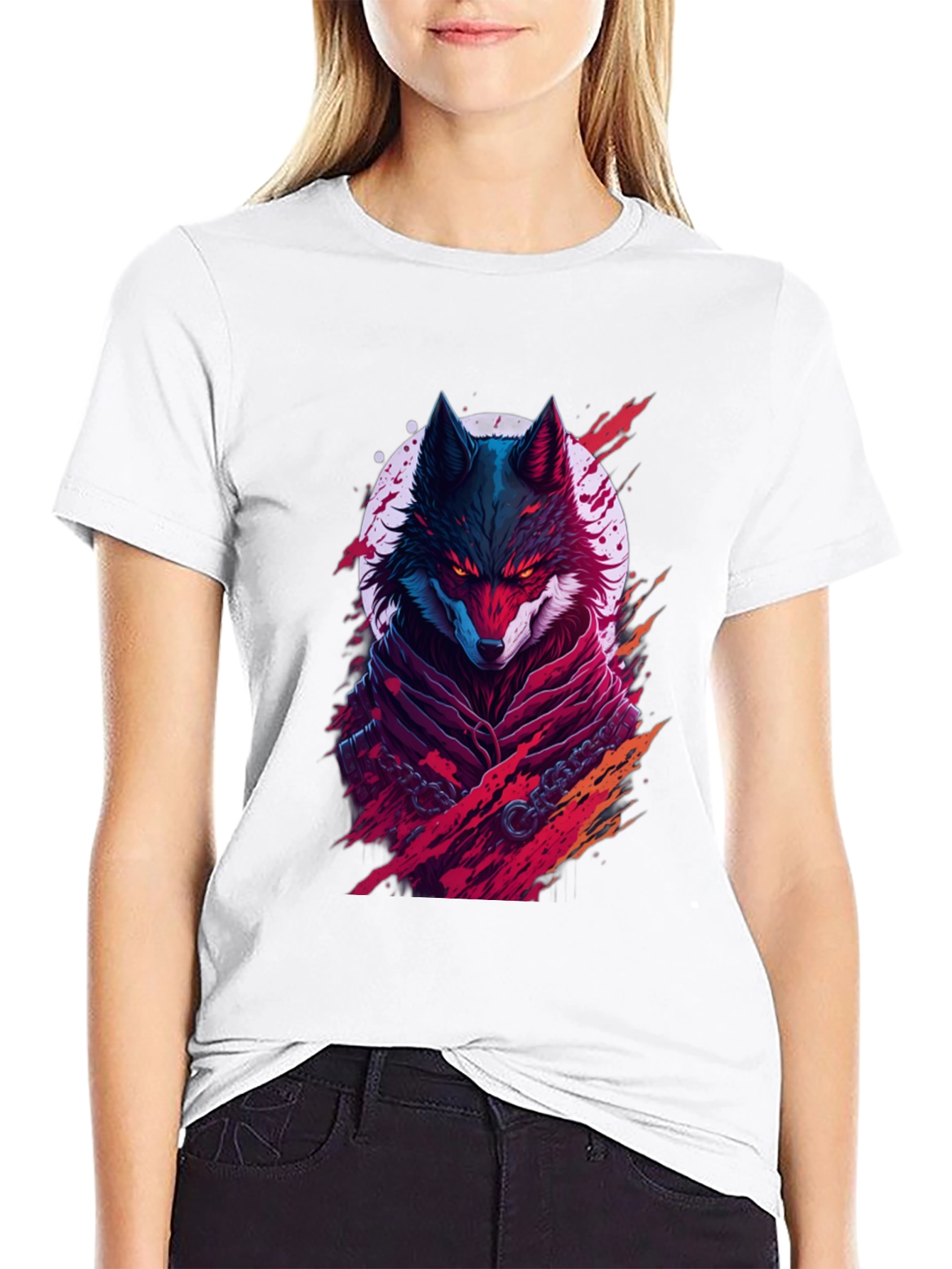 Black Crimson Wolf Graphic Tee - Men's Black T-Shirt view 9
