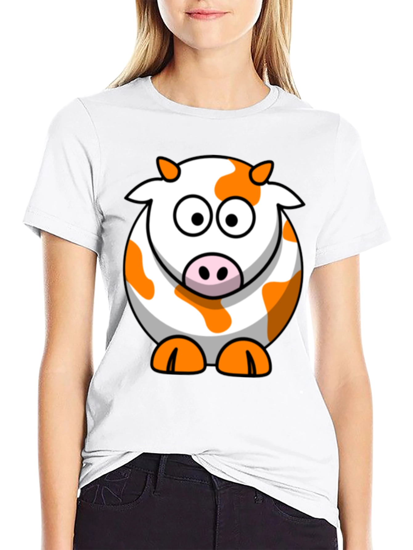 Black Cute Cartoon Cow Graphic Black T-Shirt view 9