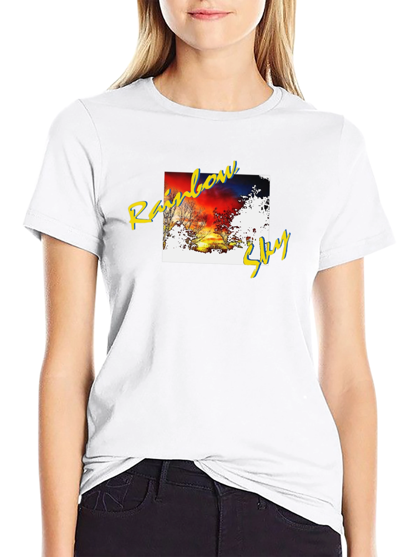 Black Rainbow Sky Graphic Black Tee view 9