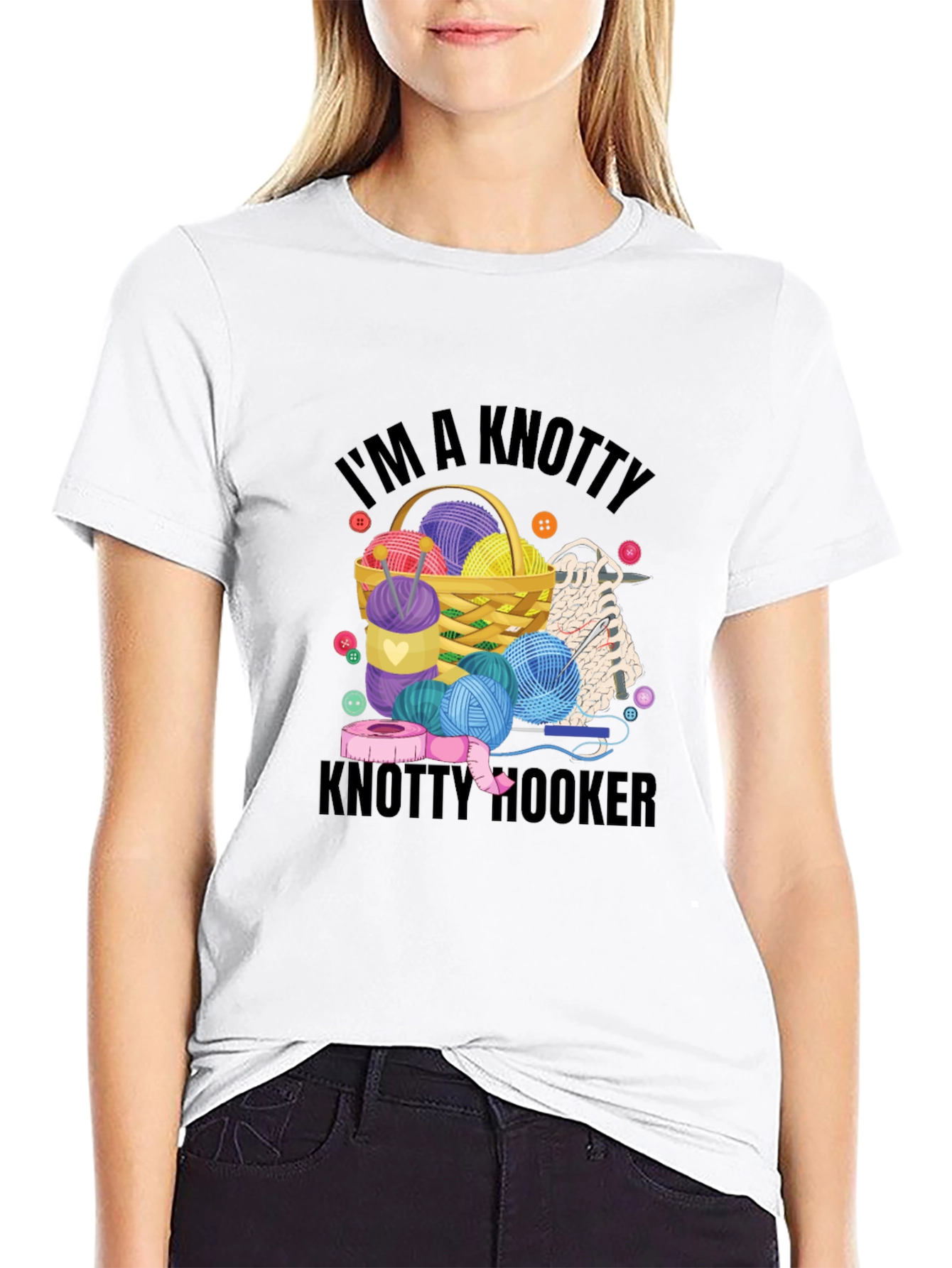 Black Knitty Hooker T-Shirt: Yarn Lover Gift view 9