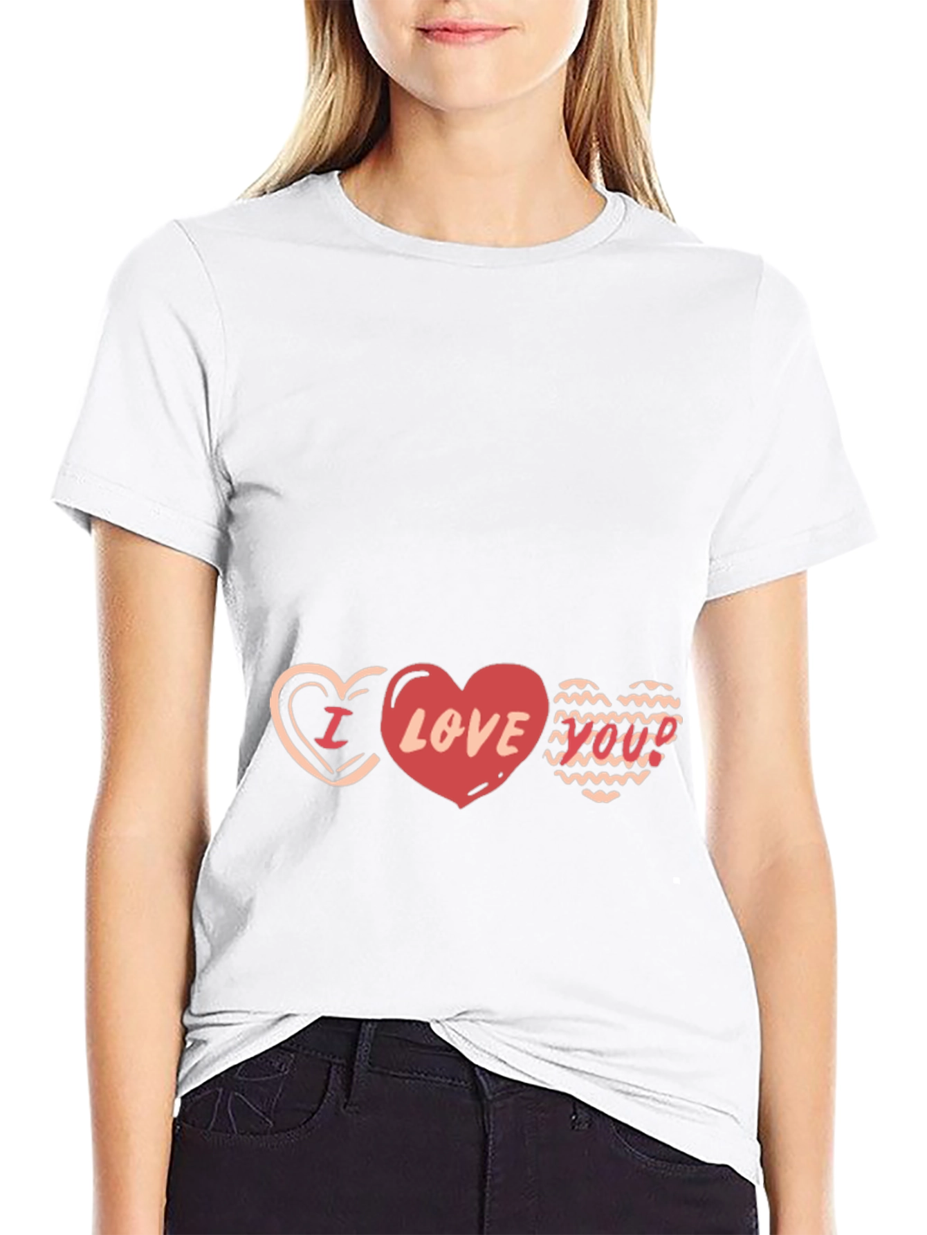 Black I Love You Hearts Graphic Black T-Shirt view 9