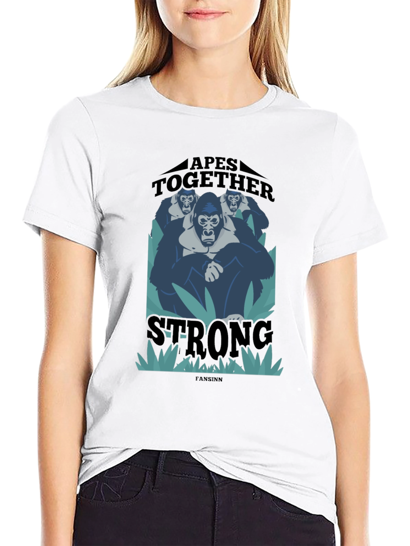 Black Apes Together Strong Graphic Tee - Black Cotton Blend T-Shirt view 9