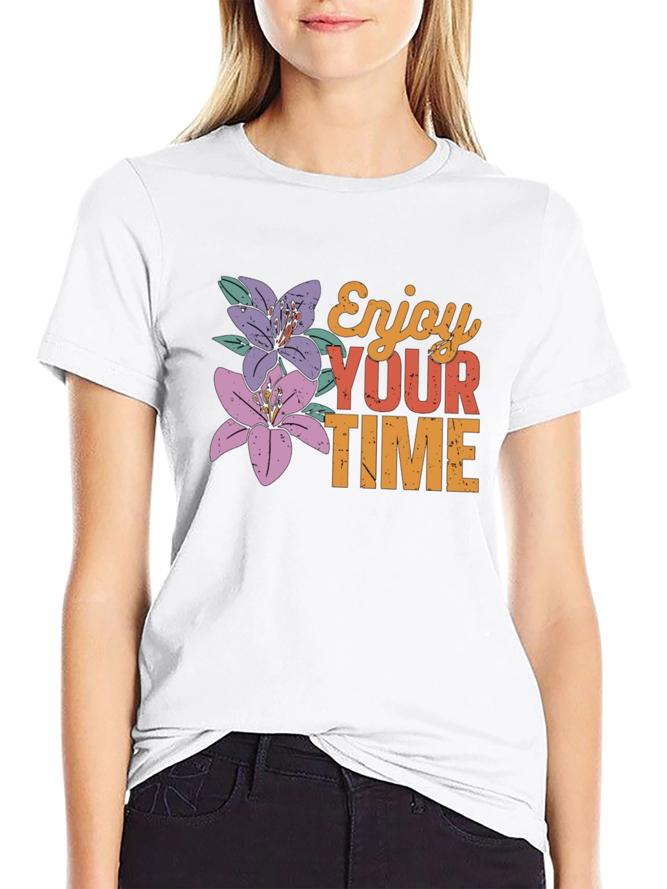 Black Enjoy Your Time Floral Graphic Tee view 9