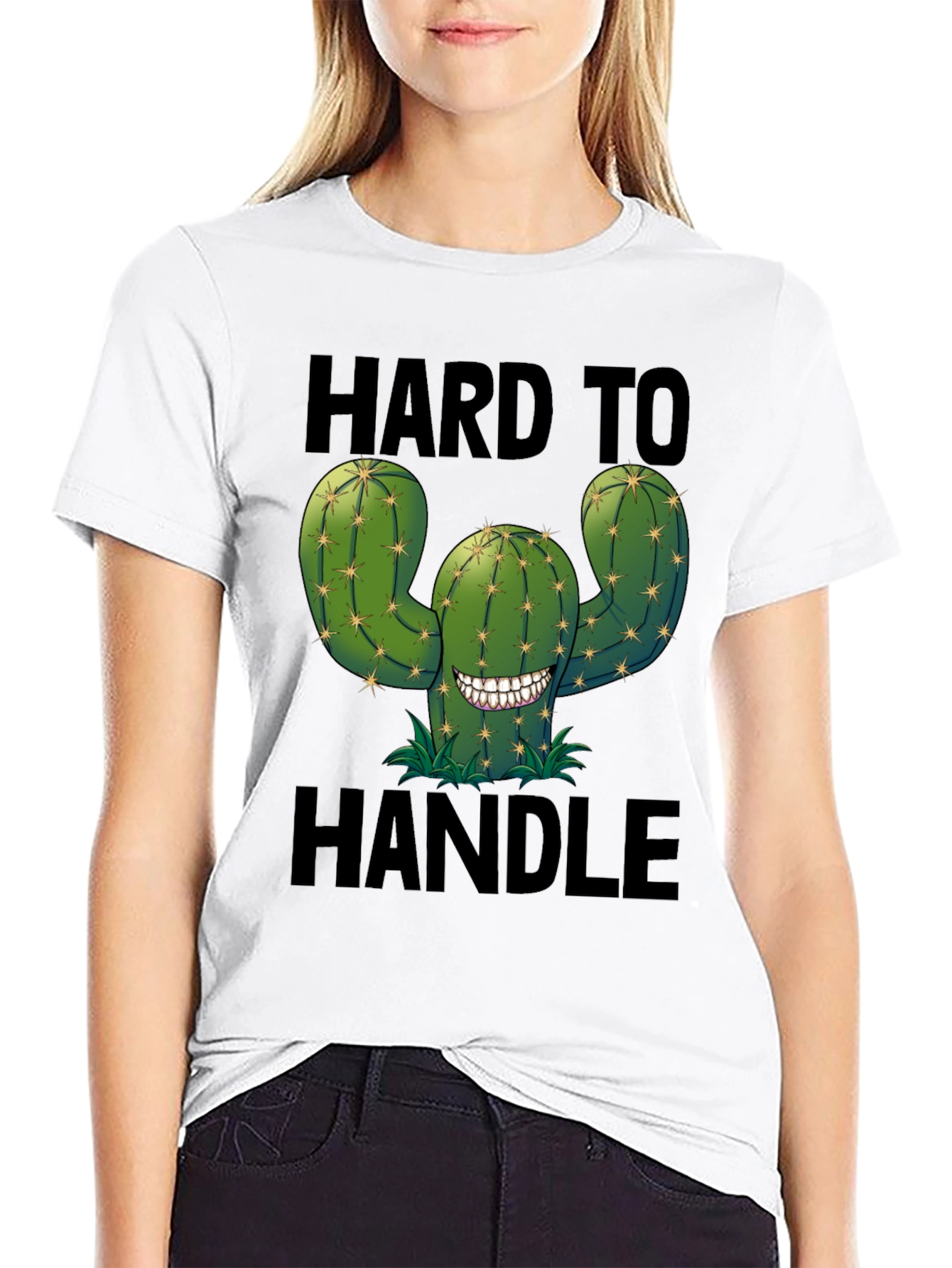 Black Hard to Handle Cactus T-Shirt - Funny Graphic Tee view 9