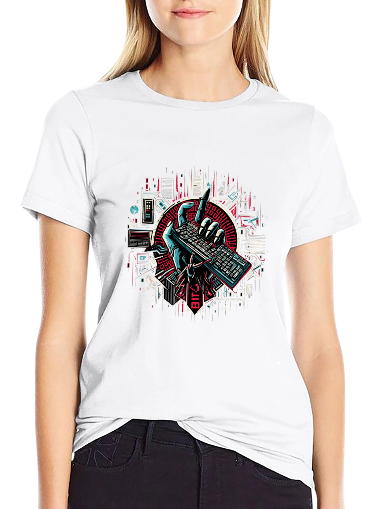 Cyberpunk Keyboard T-Shirt - Coder Style - 9
