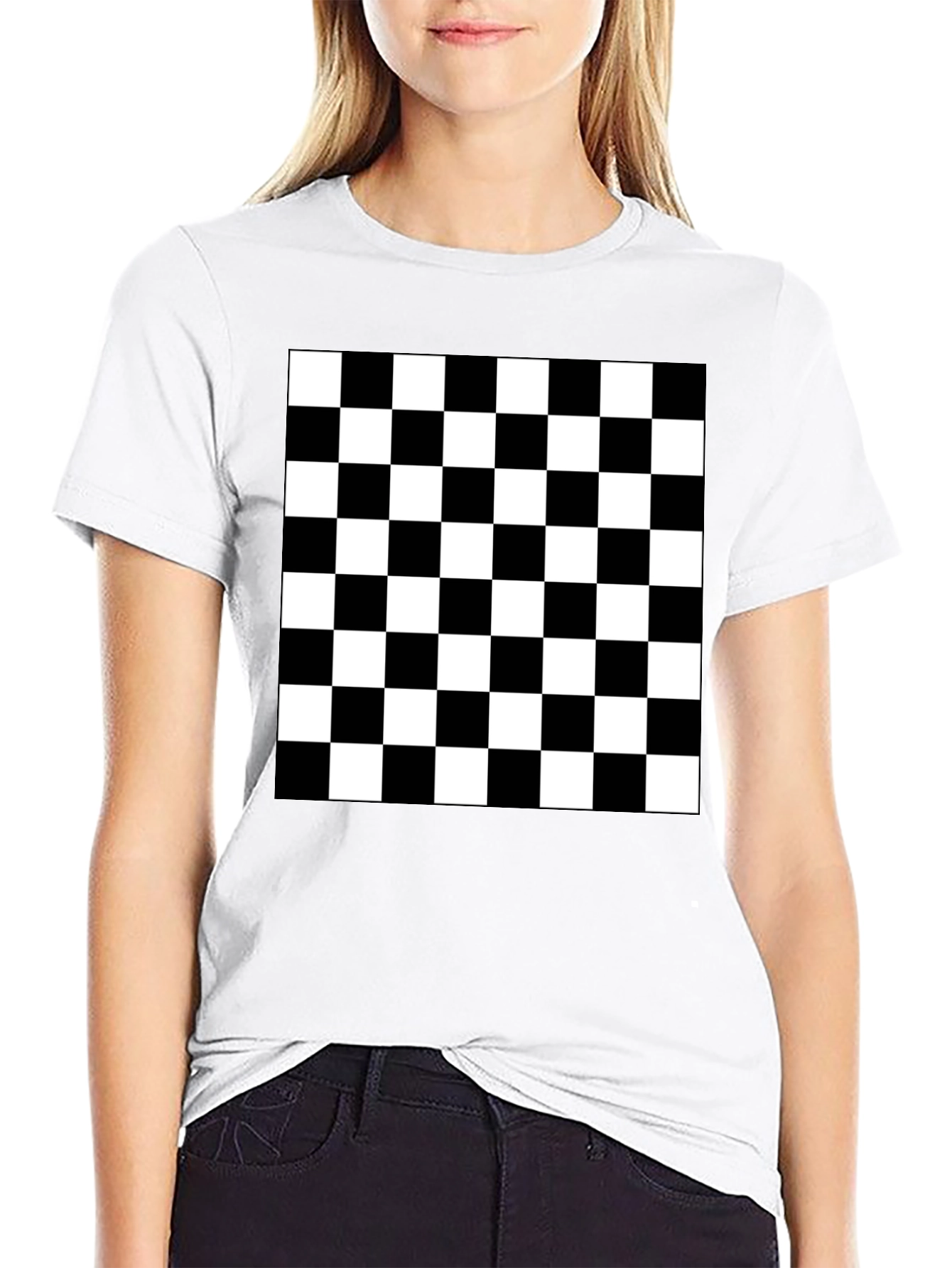 Black Checkered Pattern T-Shirt view 9
