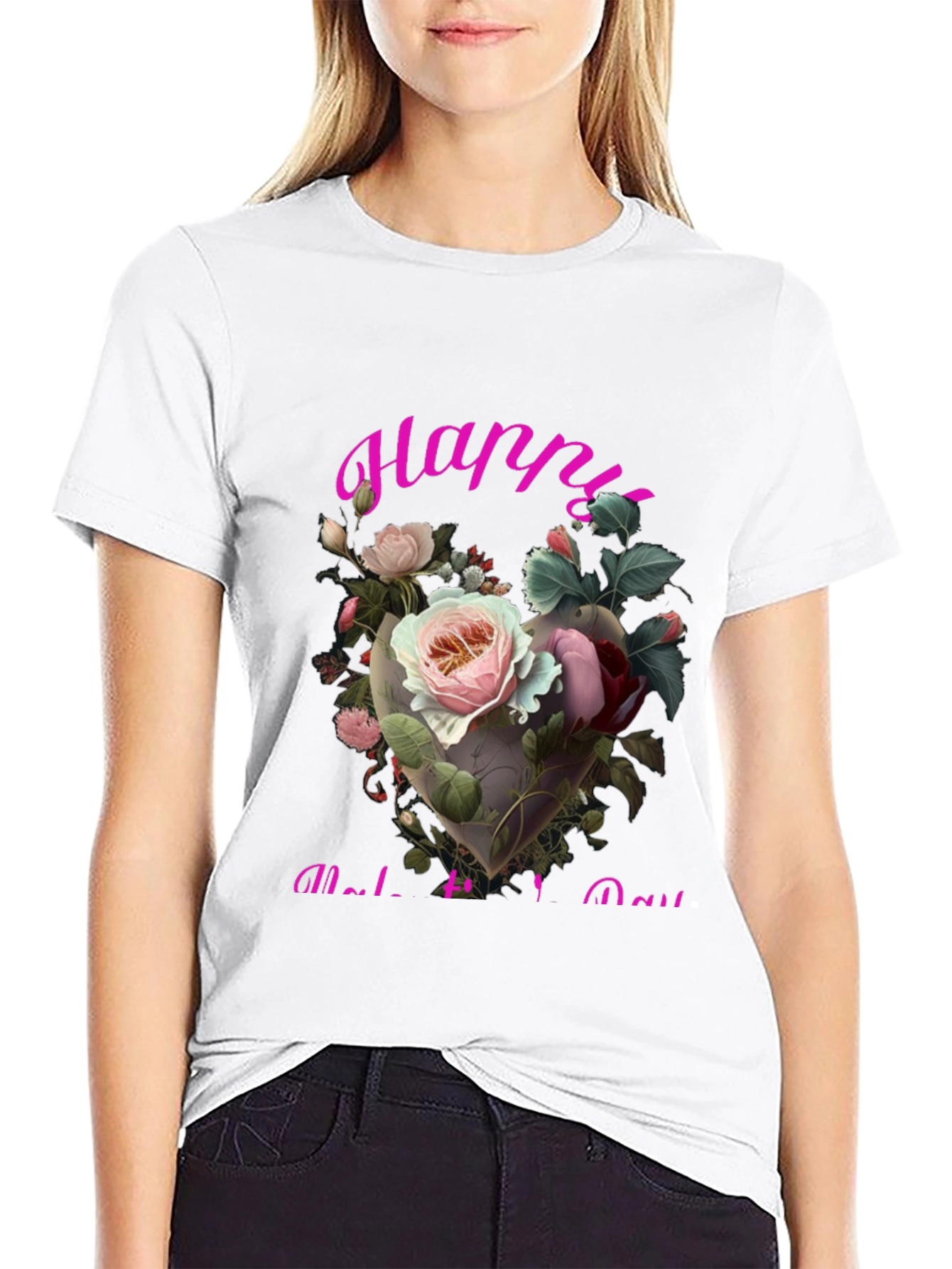 Black Floral Heart Happy Mother's Day T-Shirt view 9