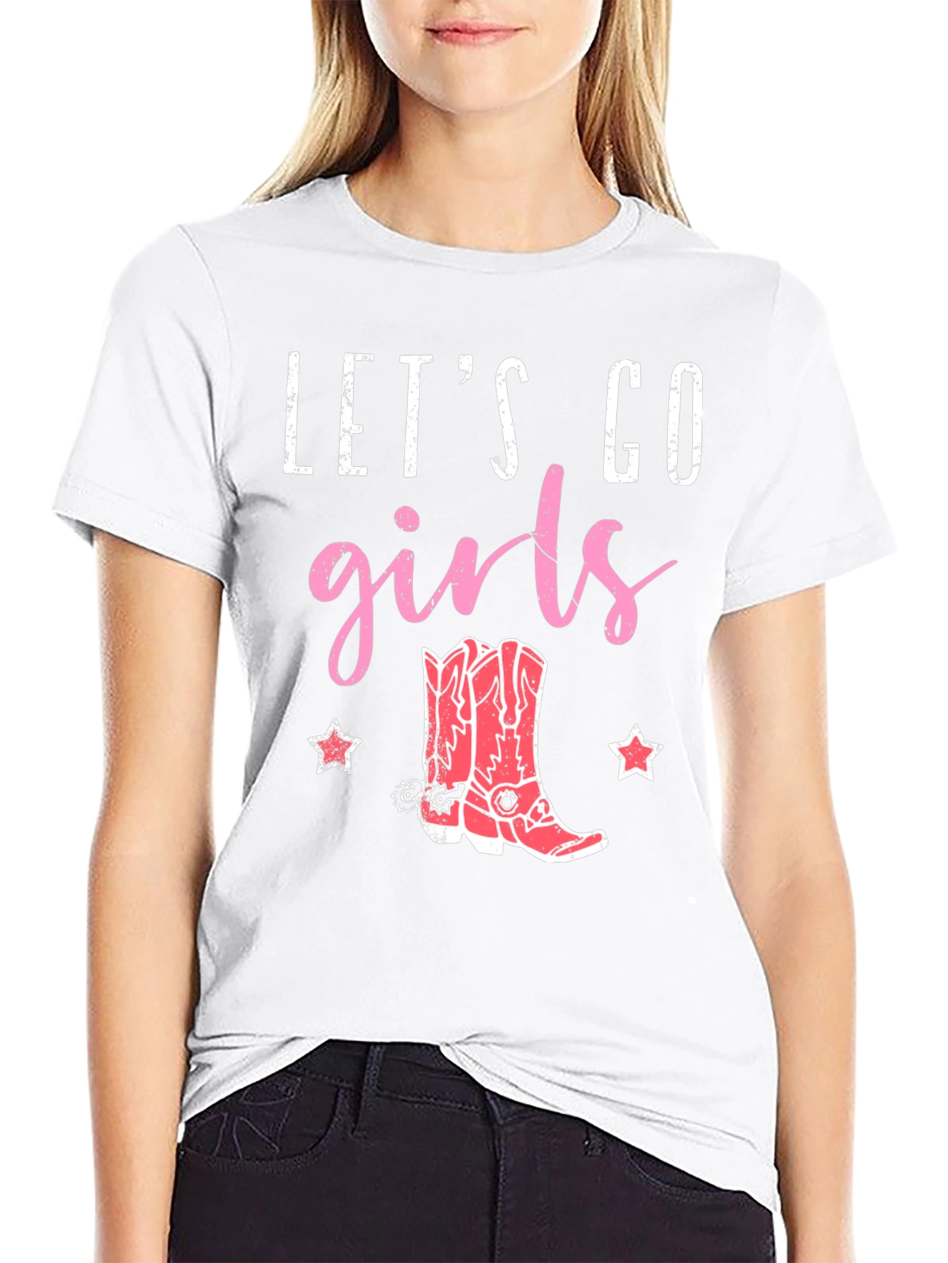 Black Let's Go Girls Cowboy Boot Graphic Tee view 9
