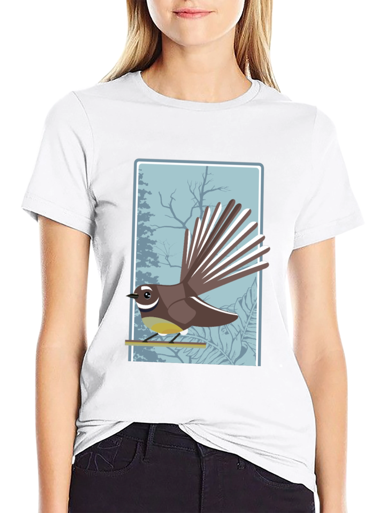Black Fantail Bird Graphic Tee - Nature Lover Shirt view 9