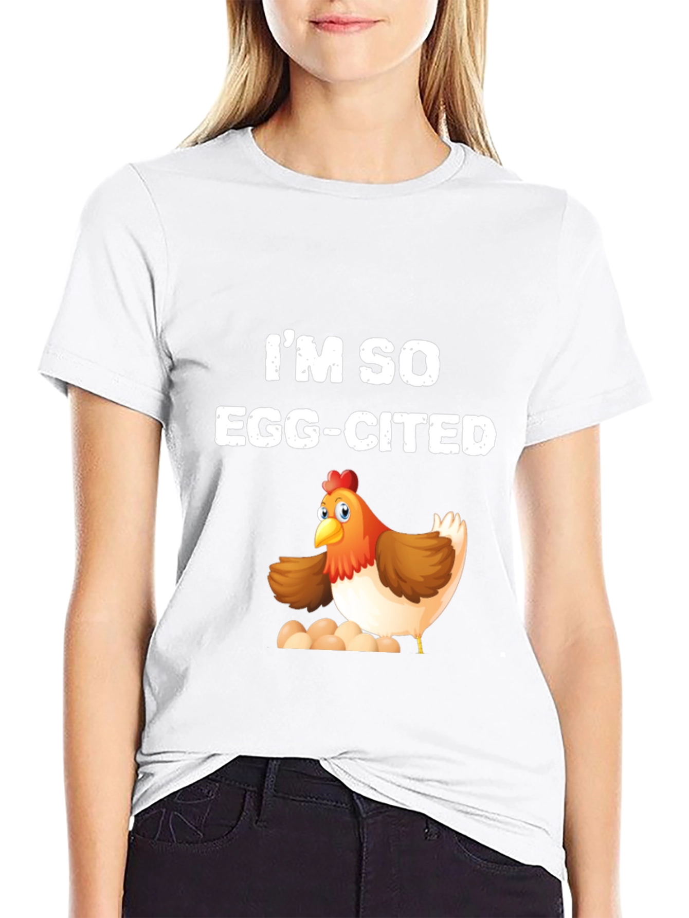 Black I'm So Egg-Cited Chicken T-Shirt view 9