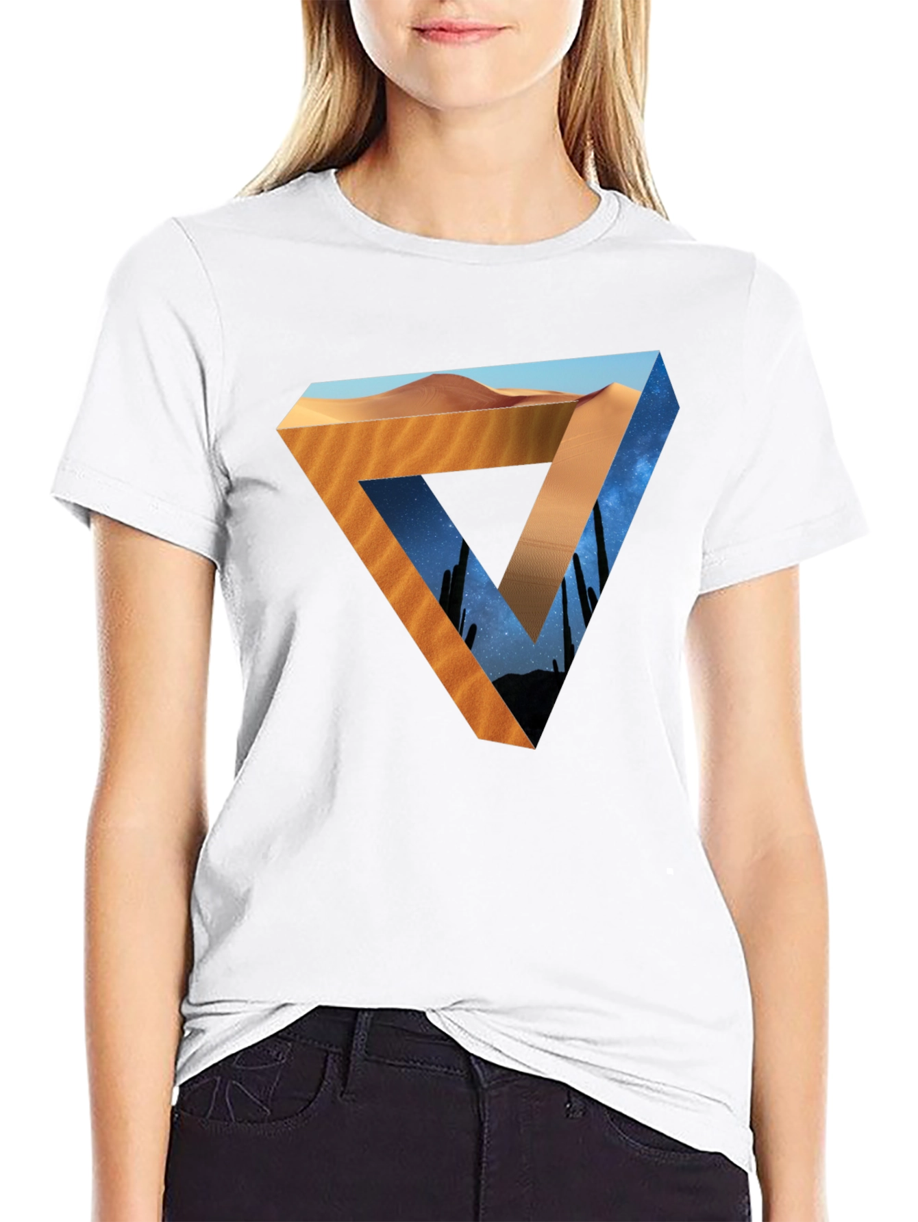 Black Desert Sky Triangle Graphic Tee - Black Cotton Shirt view 9