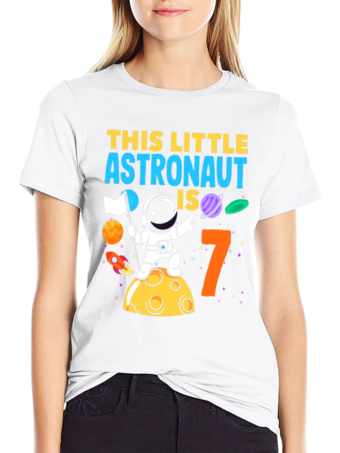Black Astronaut Birthday Boy T-Shirt - Age 7 Space Theme view 9