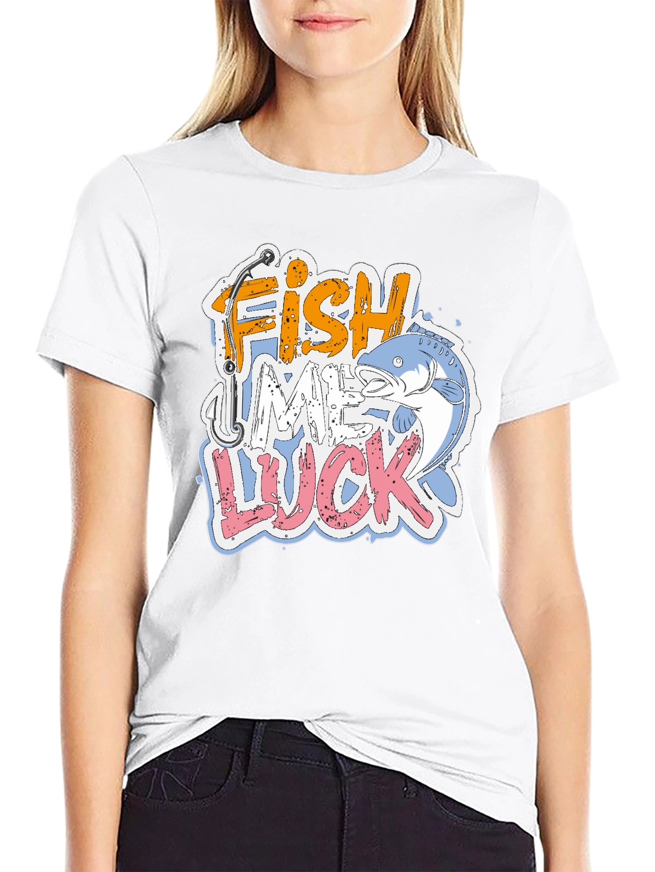Black Fish Me Luck Graphic T-Shirt, Fishing Tee view 9