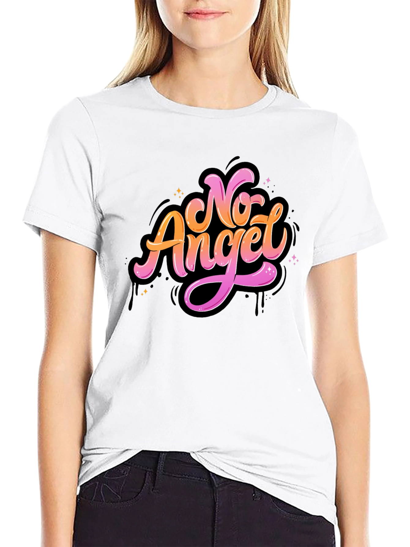 Black No Angel Graphic Tee - Stylish Black T-Shirt view 9